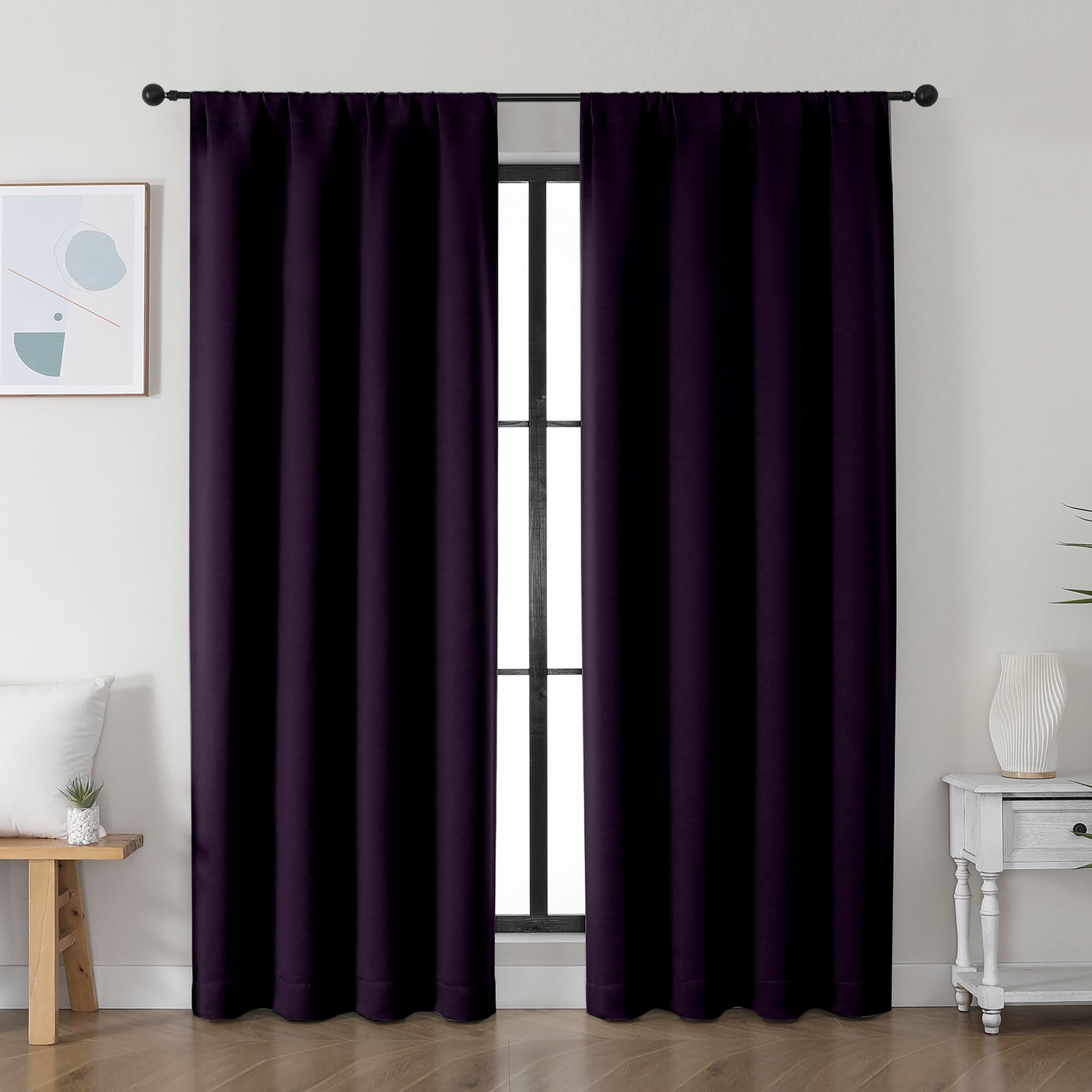 Simplebrand Ava Stone Blue Blackout Curtains for Bedroom 63 Inch Length 2 Panels, Solid Thermal Insulated Energy Saving Rod Pocket Window Treatment Curtains Blackout Drapes, W40 x L63 Inch, Stone Blue