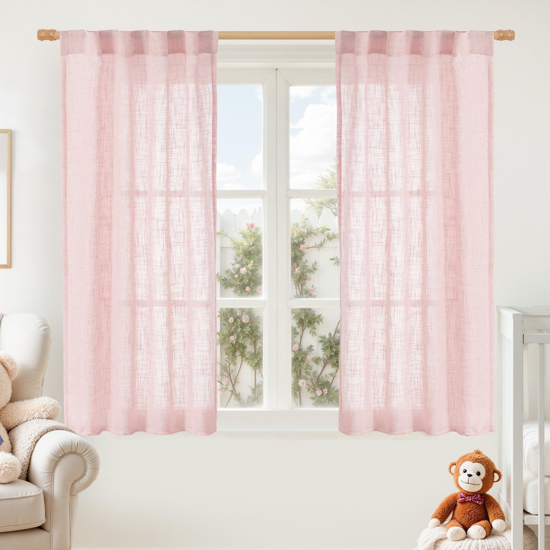 LAMIT Natural Ivory Semi Sheer Linen Curtains 84 inch Long, Cream White Light Filtering Living Room Panels Back Tab and Rod Pocket Neutral Drapes for Bedroom/Farmhouse, 2 Panels, 52 x 84 Inch