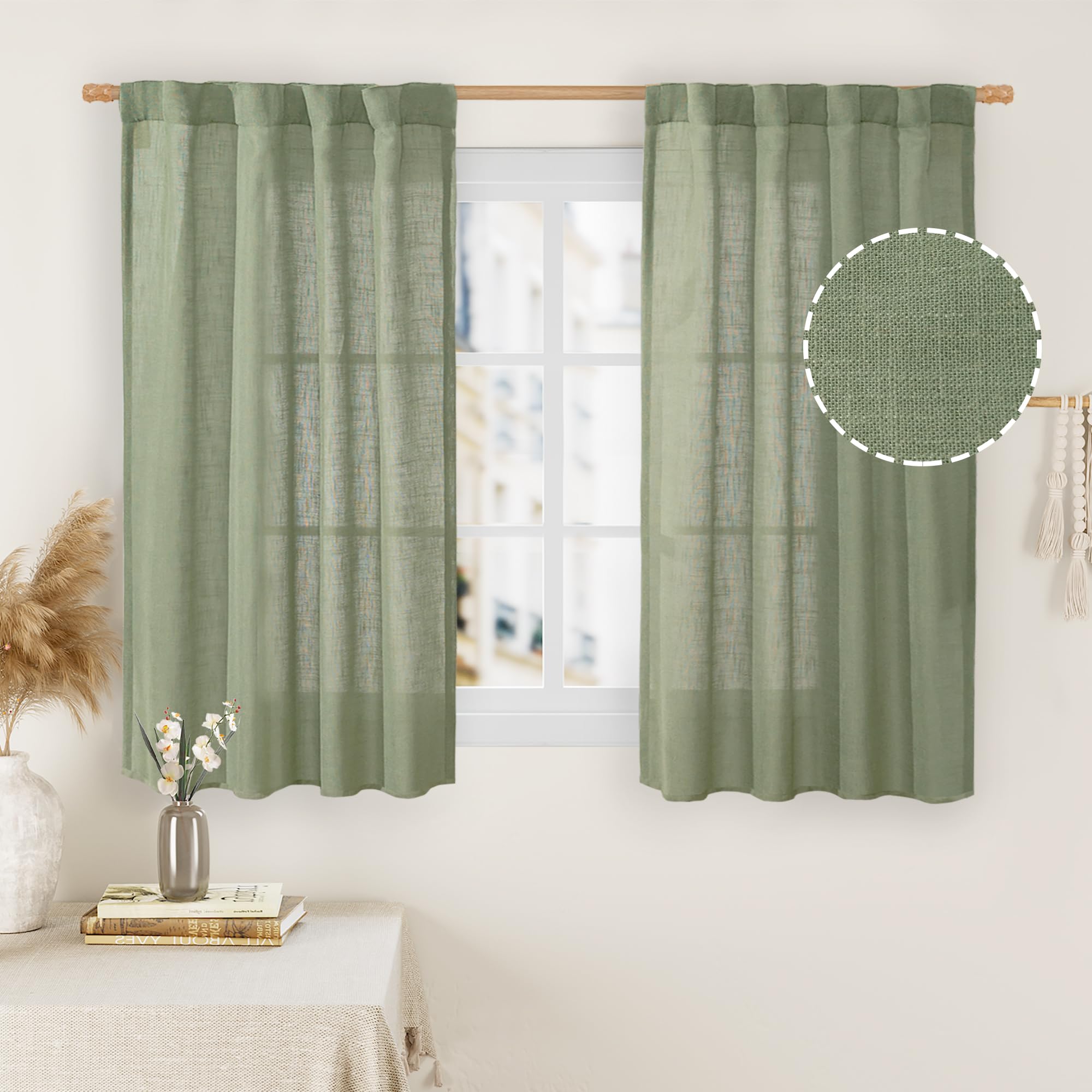 LAMIT Natural Ivory Semi Sheer Linen Curtains 84 inch Long, Cream White Light Filtering Living Room Panels Back Tab and Rod Pocket Neutral Drapes for Bedroom/Farmhouse, 2 Panels, 52 x 84 Inch