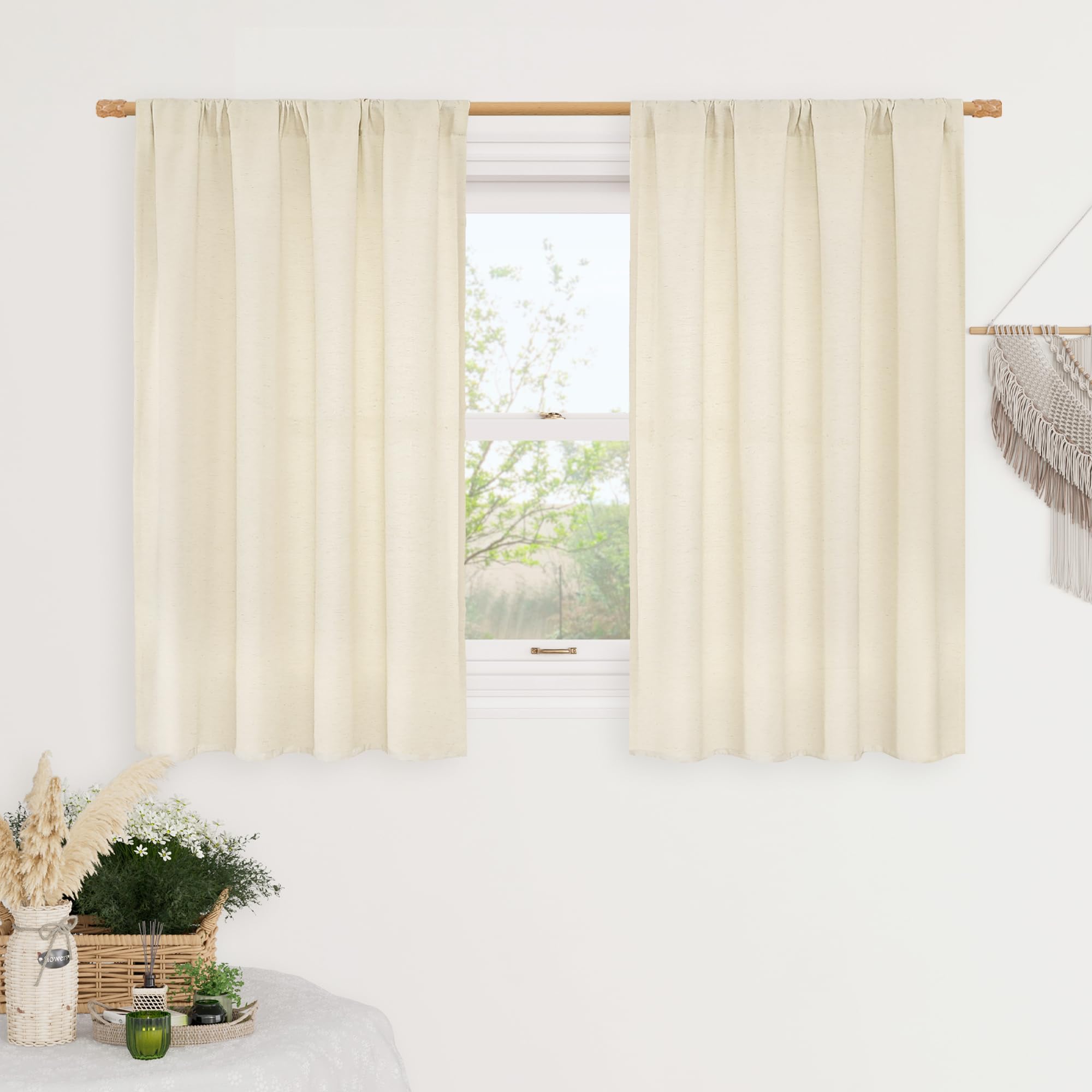 LAMIT Natural Ivory Semi Sheer Linen Curtains 84 inch Long, Cream White Light Filtering Living Room Panels Back Tab and Rod Pocket Neutral Drapes for Bedroom/Farmhouse, 2 Panels, 52 x 84 Inch