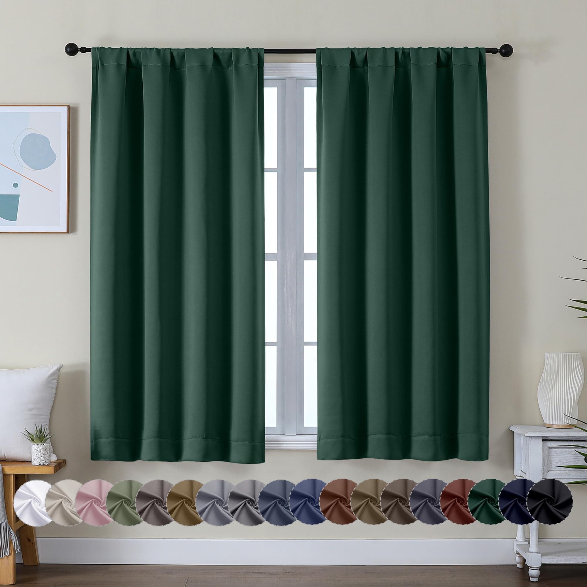 Simplebrand Ava Stone Blue Blackout Curtains for Bedroom 63 Inch Length 2 Panels, Solid Thermal Insulated Energy Saving Rod Pocket Window Treatment Curtains Blackout Drapes, W40 x L63 Inch, Stone Blue