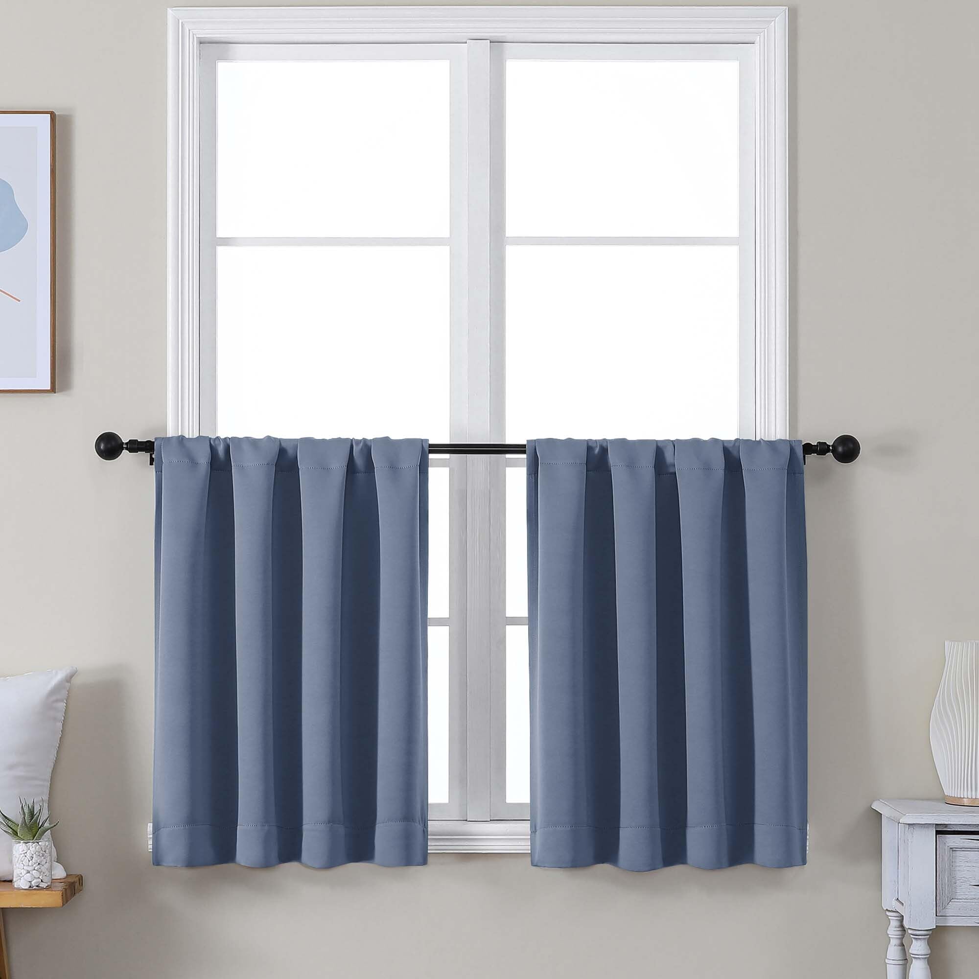 Simplebrand Ava Stone Blue Blackout Curtains for Bedroom 63 Inch Length 2 Panels, Solid Thermal Insulated Energy Saving Rod Pocket Window Treatment Curtains Blackout Drapes, W40 x L63 Inch, Stone Blue