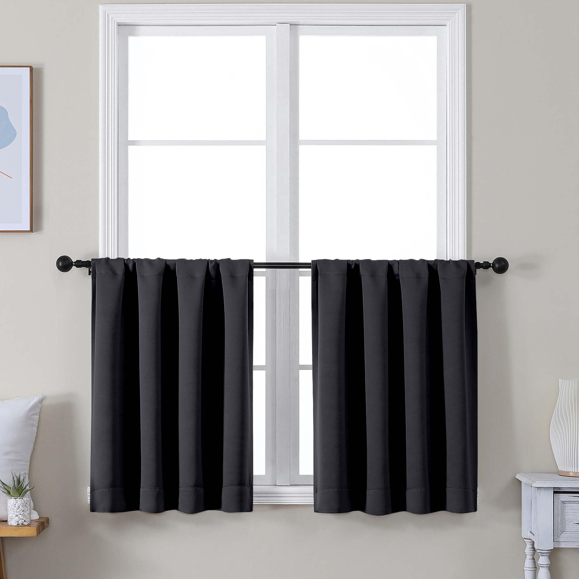 Simplebrand Ava Stone Blue Blackout Curtains for Bedroom 63 Inch Length 2 Panels, Solid Thermal Insulated Energy Saving Rod Pocket Window Treatment Curtains Blackout Drapes, W40 x L63 Inch, Stone Blue
