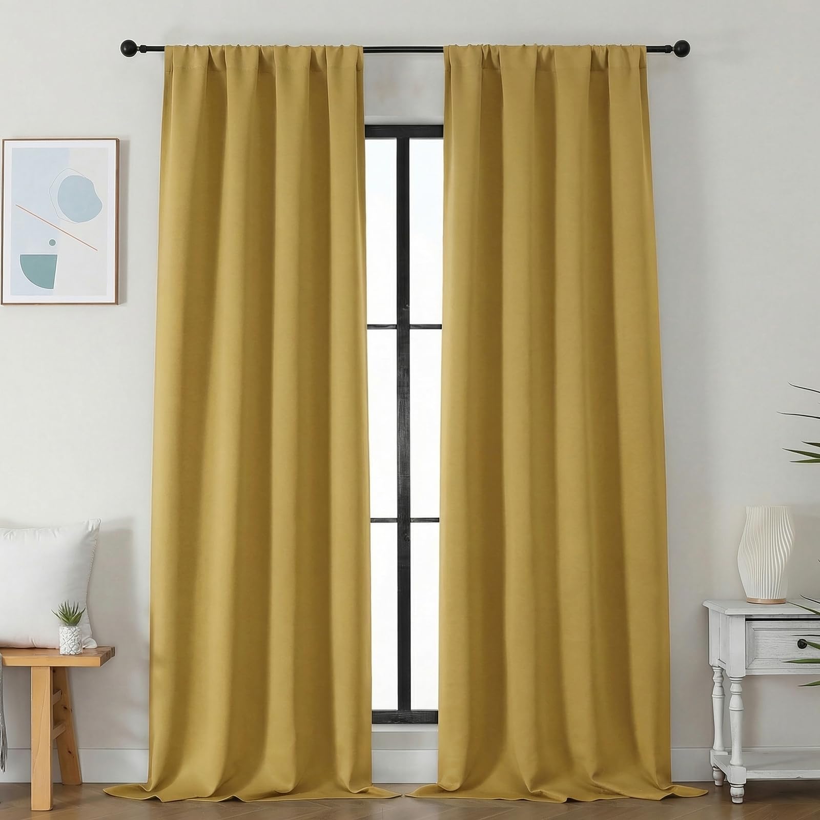 Simplebrand Ava Stone Blue Blackout Curtains for Bedroom 63 Inch Length 2 Panels, Solid Thermal Insulated Energy Saving Rod Pocket Window Treatment Curtains Blackout Drapes, W40 x L63 Inch, Stone Blue