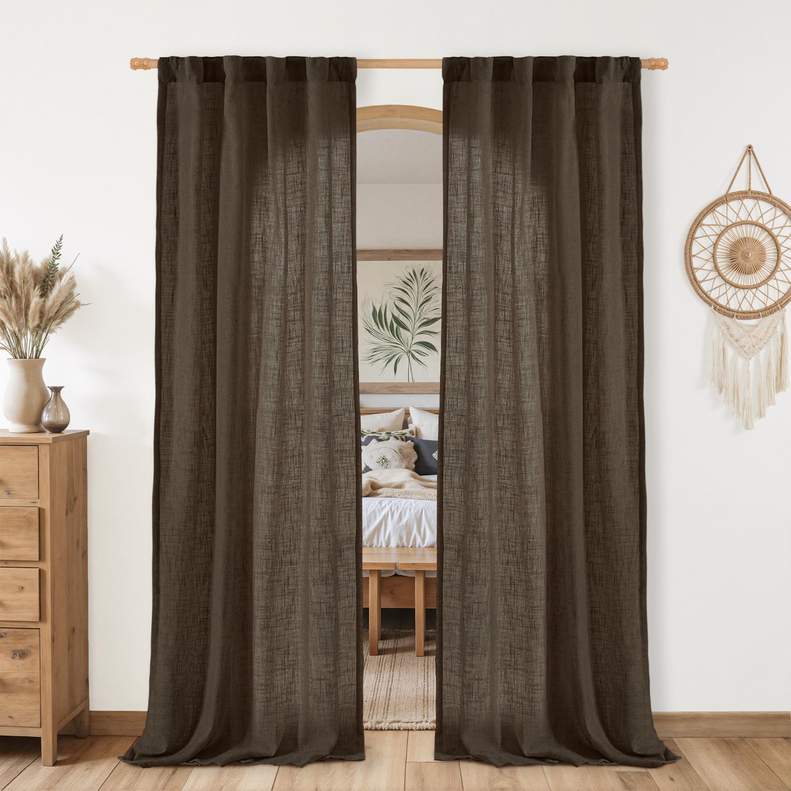 LAMIT Natural Ivory Semi Sheer Linen Curtains 84 inch Long, Cream White Light Filtering Living Room Panels Back Tab and Rod Pocket Neutral Drapes for Bedroom/Farmhouse, 2 Panels, 52 x 84 Inch