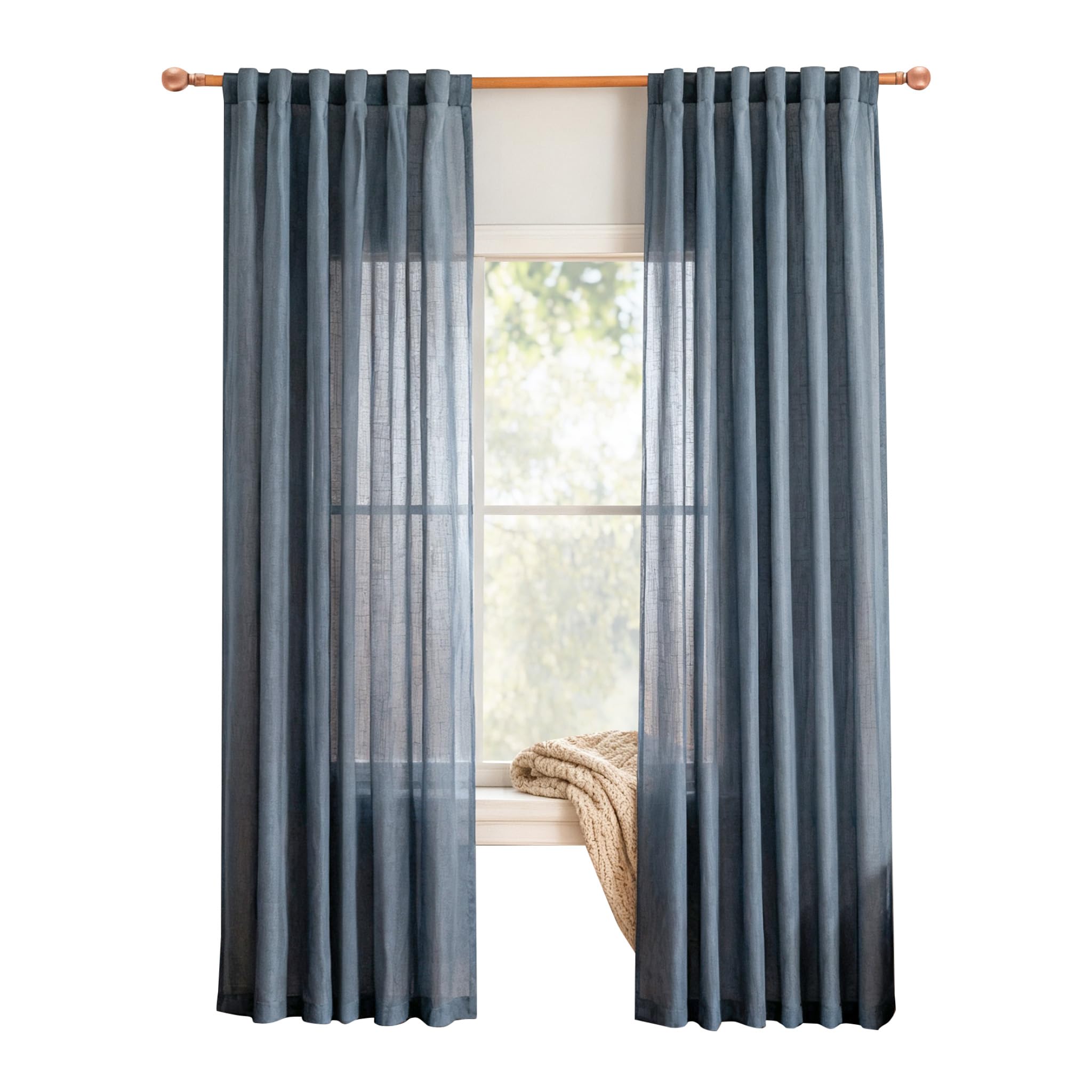 MYSKY HOME Linen Curtains for Living Room, Natural Semi Sheer Curtains & Drapes 84 inches Length 2 Panels Set Farmhouse Country Boho Style Back Tab Draperies for Sliding Glass Door, 50" Wide, Linen