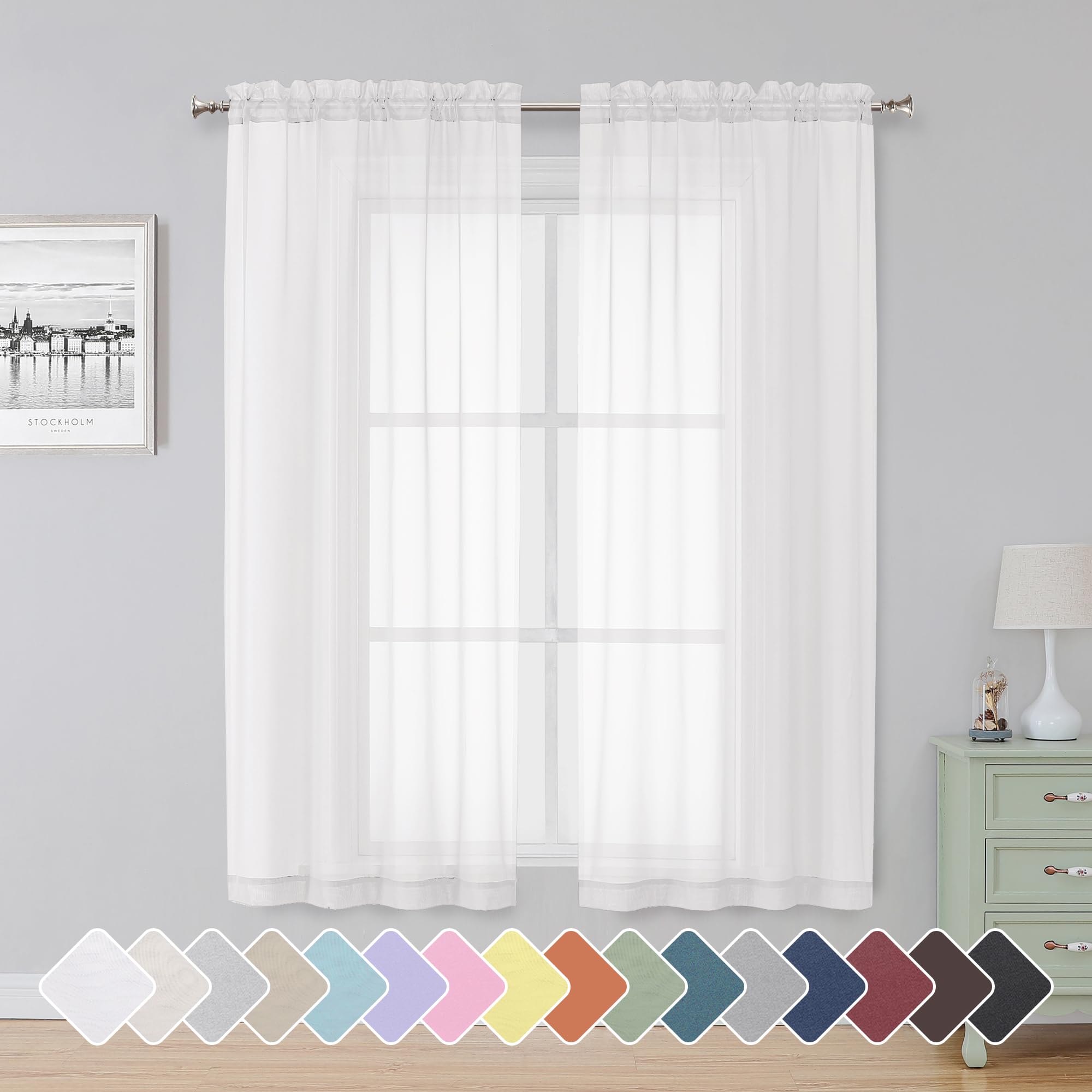 Simplebrand Black Sheer Curtains 84 Inches Long, Light Filtering Rod Pocket Solid Color Window Sheer Curtain Panels, Elegant Curtains & Drapes for Living Room, Bedroom 2 Panels (Black, 42" W x 84" L)