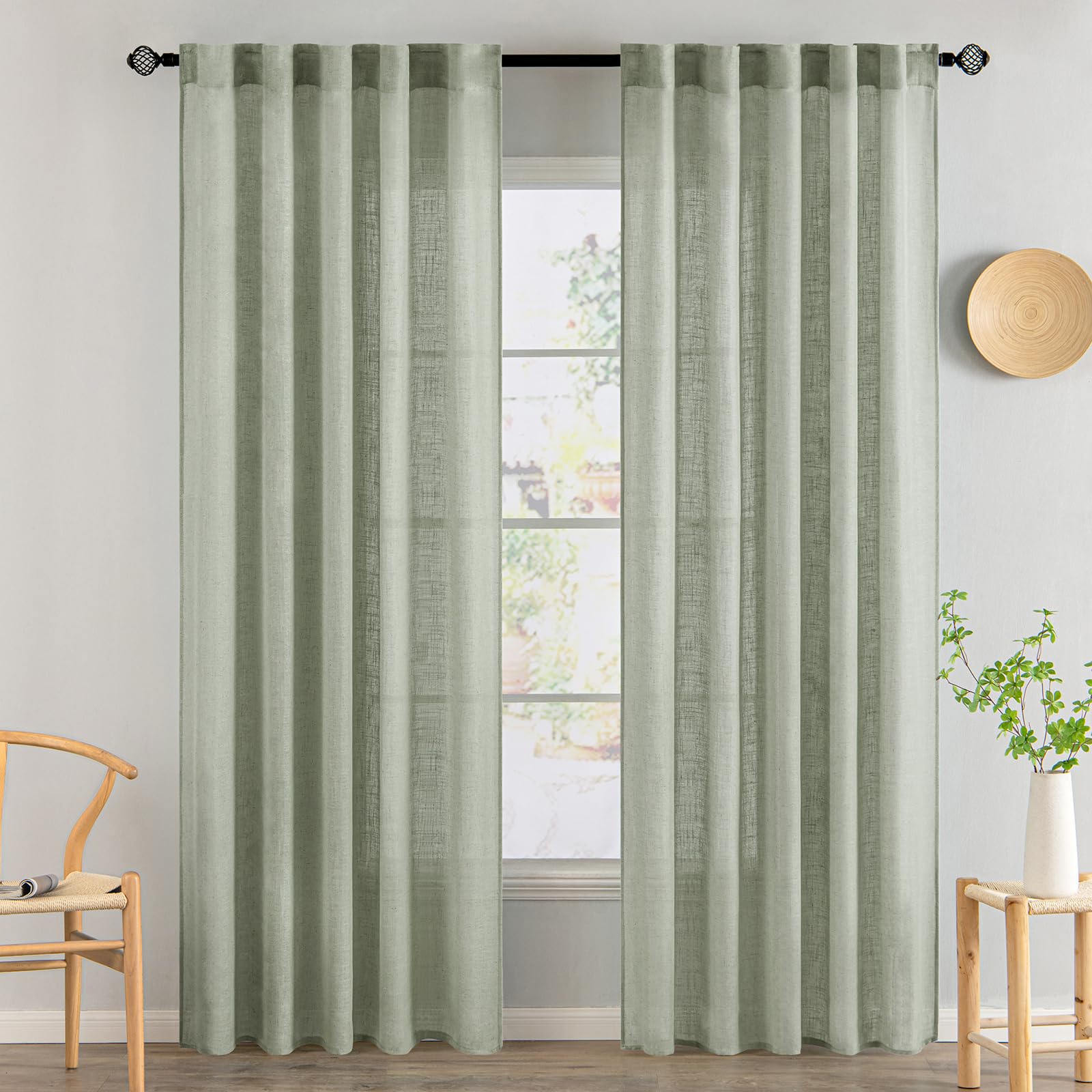 MIULEE Natural White Linen Curtains 84 Inch Long for Bedroom Living Room, Soft Thick Linen Textured Window Drapes Semi Sheer Light Filtering Rod Pocket Back Tab Neutral Farmhouse Cream Ivory 2 Panels