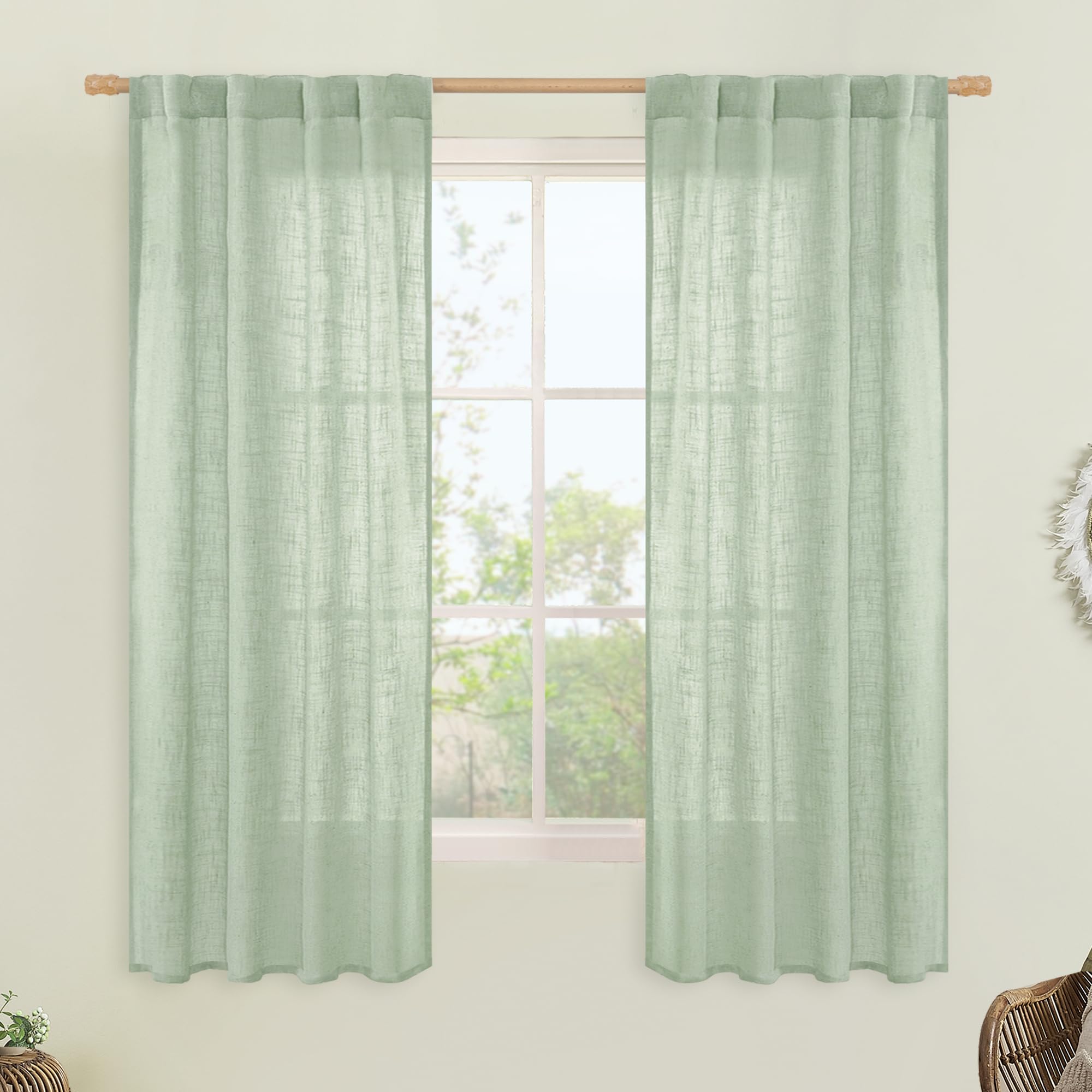 LAMIT Natural Ivory Semi Sheer Linen Curtains 84 inch Long, Cream White Light Filtering Living Room Panels Back Tab and Rod Pocket Neutral Drapes for Bedroom/Farmhouse, 2 Panels, 52 x 84 Inch