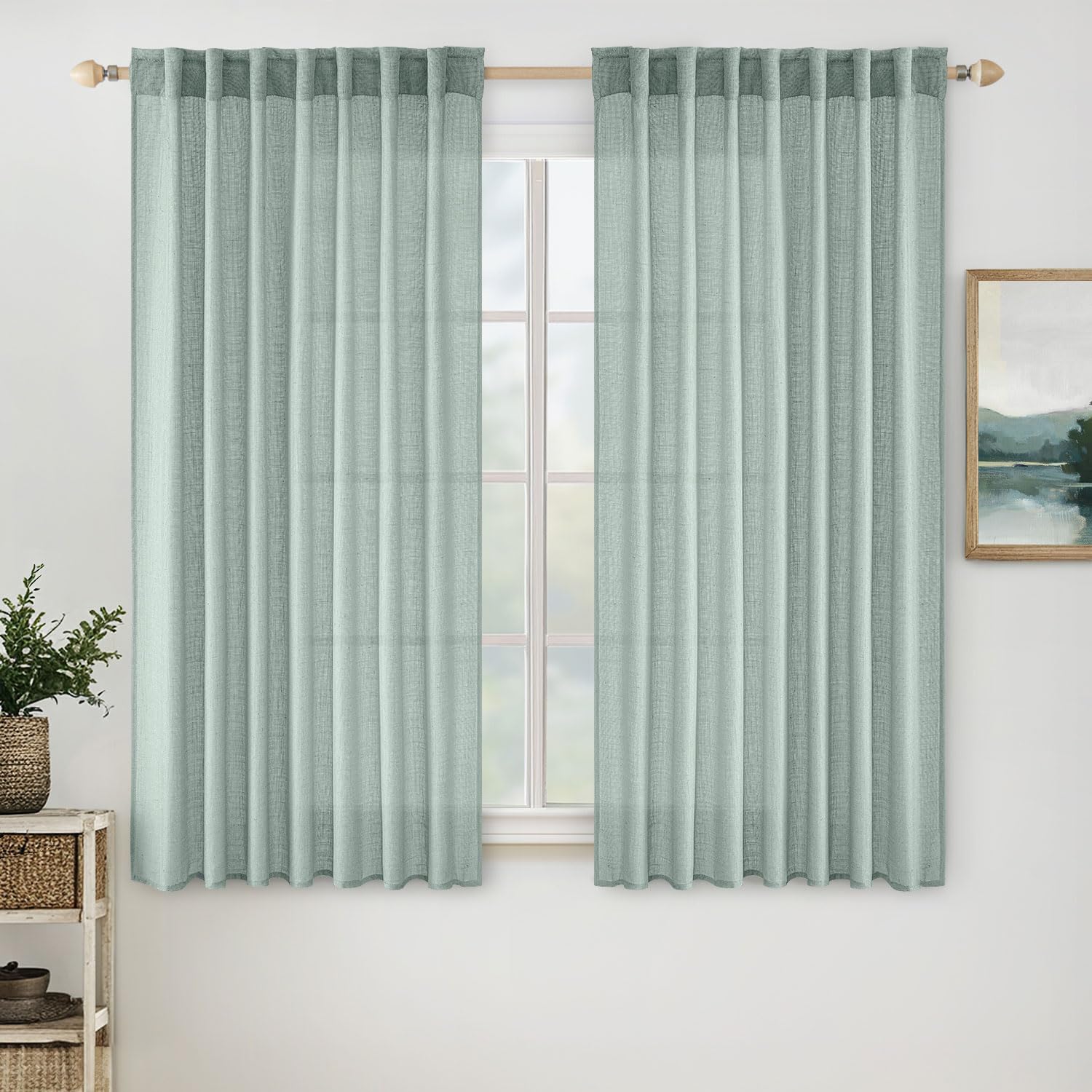 MIULEE Natural White Linen Curtains 84 Inch Long for Bedroom Living Room, Soft Thick Linen Textured Window Drapes Semi Sheer Light Filtering Rod Pocket Back Tab Neutral Farmhouse Cream Ivory 2 Panels