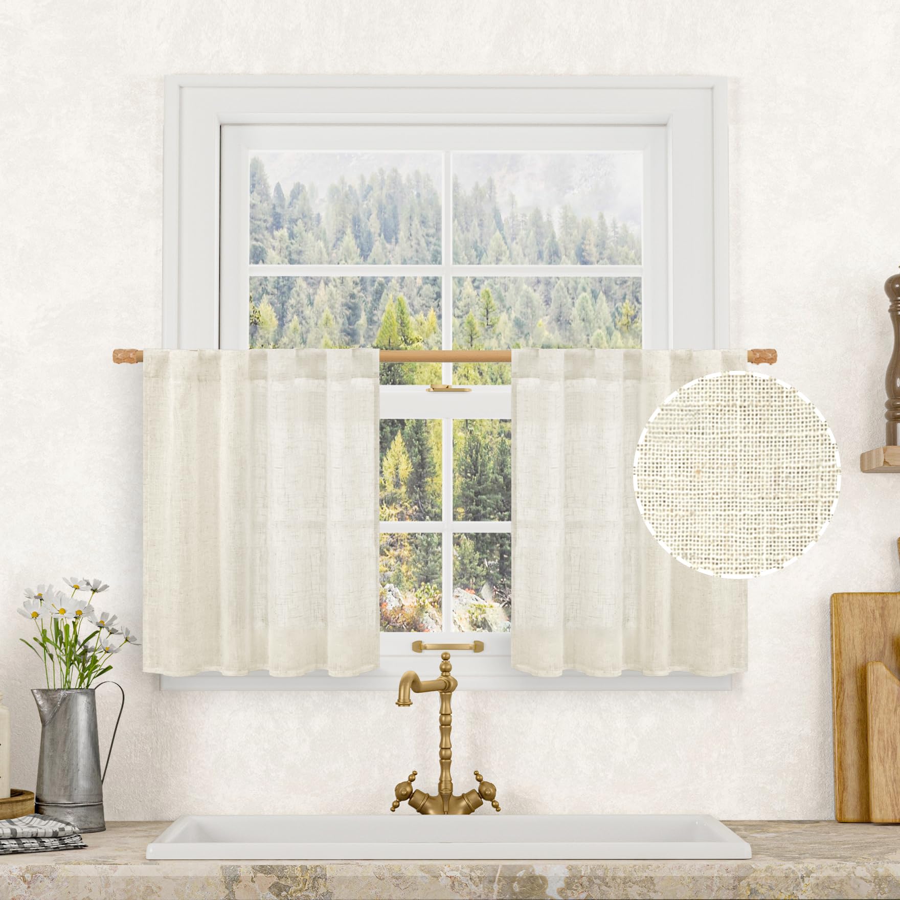 LAMIT Natural Ivory Semi Sheer Linen Curtains 84 inch Long, Cream White Light Filtering Living Room Panels Back Tab and Rod Pocket Neutral Drapes for Bedroom/Farmhouse, 2 Panels, 52 x 84 Inch