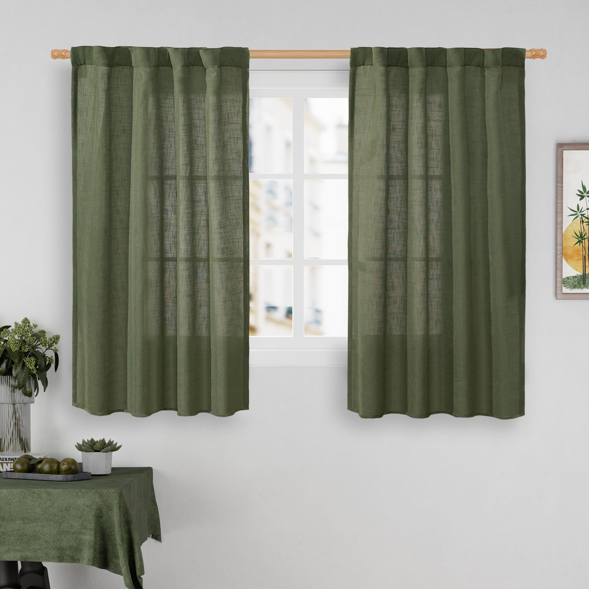 LAMIT Natural Ivory Semi Sheer Linen Curtains 84 inch Long, Cream White Light Filtering Living Room Panels Back Tab and Rod Pocket Neutral Drapes for Bedroom/Farmhouse, 2 Panels, 52 x 84 Inch