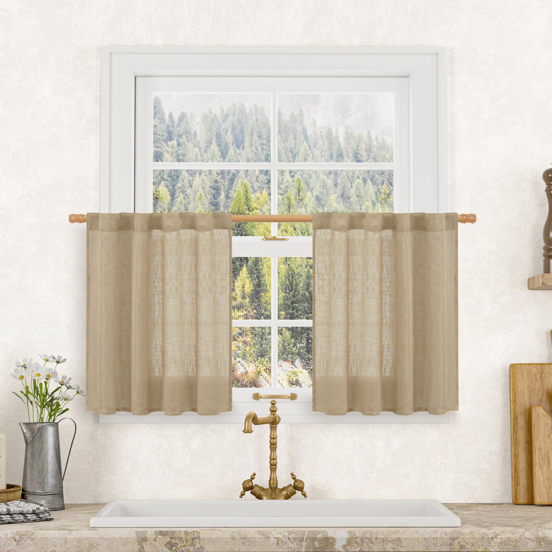 LAMIT Natural Ivory Semi Sheer Linen Curtains 84 inch Long, Cream White Light Filtering Living Room Panels Back Tab and Rod Pocket Neutral Drapes for Bedroom/Farmhouse, 2 Panels, 52 x 84 Inch