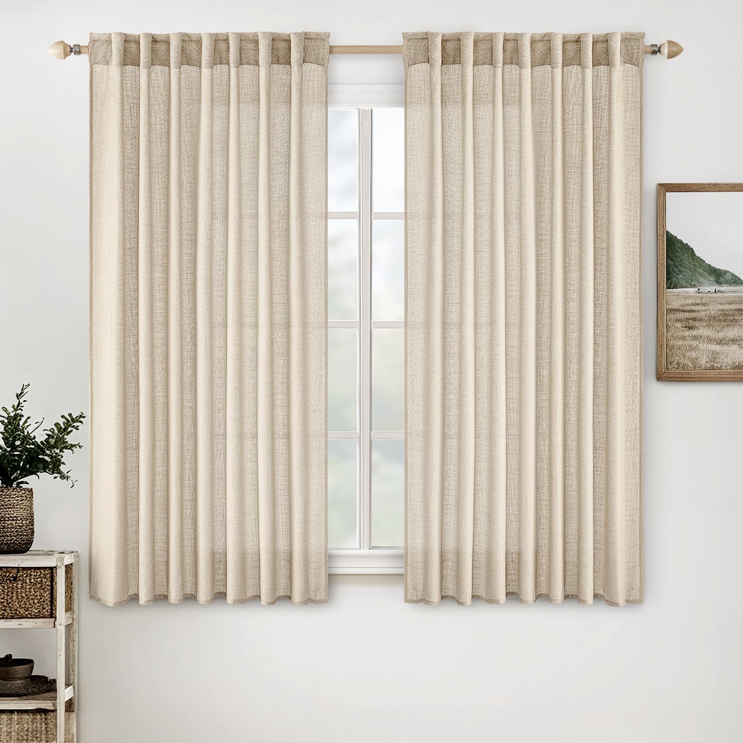 MIULEE Natural White Linen Curtains 84 Inch Long for Bedroom Living Room, Soft Thick Linen Textured Window Drapes Semi Sheer Light Filtering Rod Pocket Back Tab Neutral Farmhouse Cream Ivory 2 Panels
