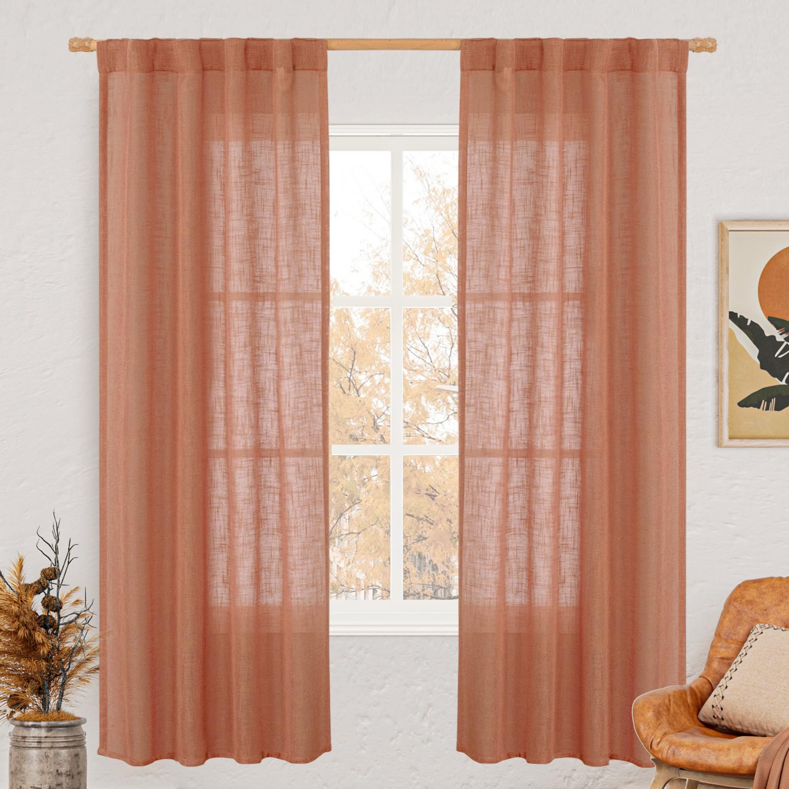 LAMIT Natural Ivory Semi Sheer Linen Curtains 84 inch Long, Cream White Light Filtering Living Room Panels Back Tab and Rod Pocket Neutral Drapes for Bedroom/Farmhouse, 2 Panels, 52 x 84 Inch