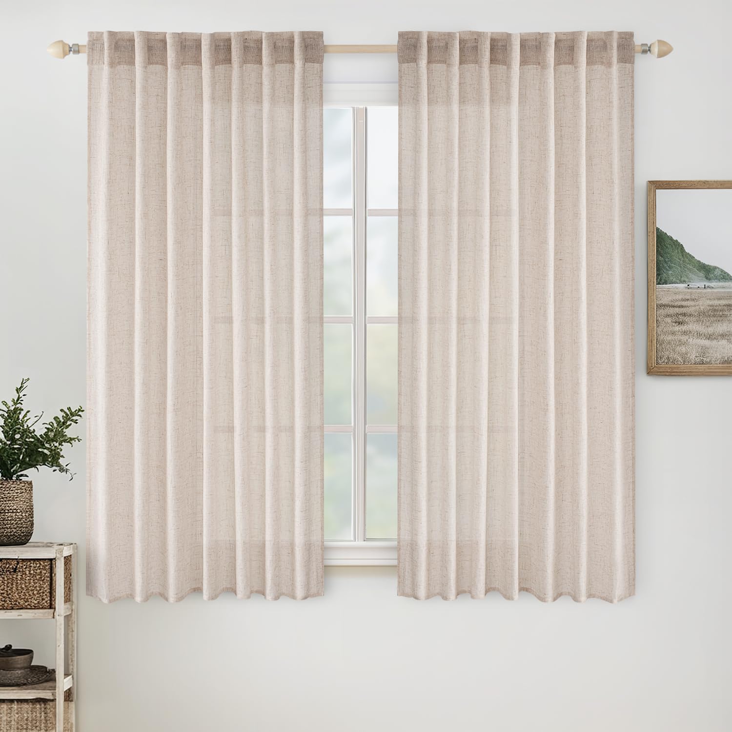 MIULEE Natural White Linen Curtains 84 Inch Long for Bedroom Living Room, Soft Thick Linen Textured Window Drapes Semi Sheer Light Filtering Rod Pocket Back Tab Neutral Farmhouse Cream Ivory 2 Panels