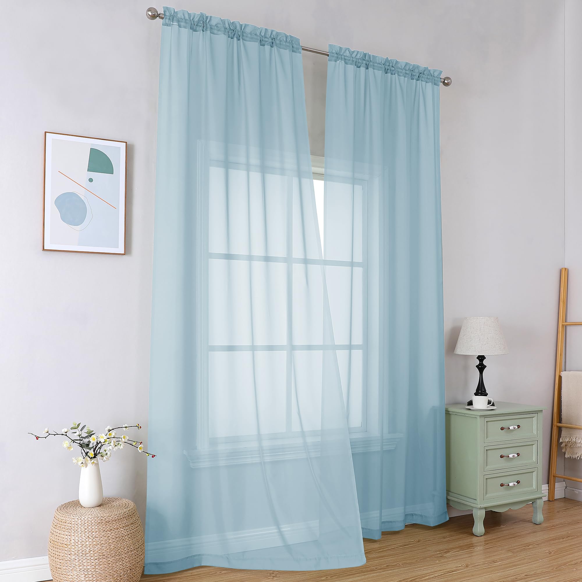 Simplebrand Black Sheer Curtains 84 Inches Long, Light Filtering Rod Pocket Solid Color Window Sheer Curtain Panels, Elegant Curtains & Drapes for Living Room, Bedroom 2 Panels (Black, 42" W x 84" L)