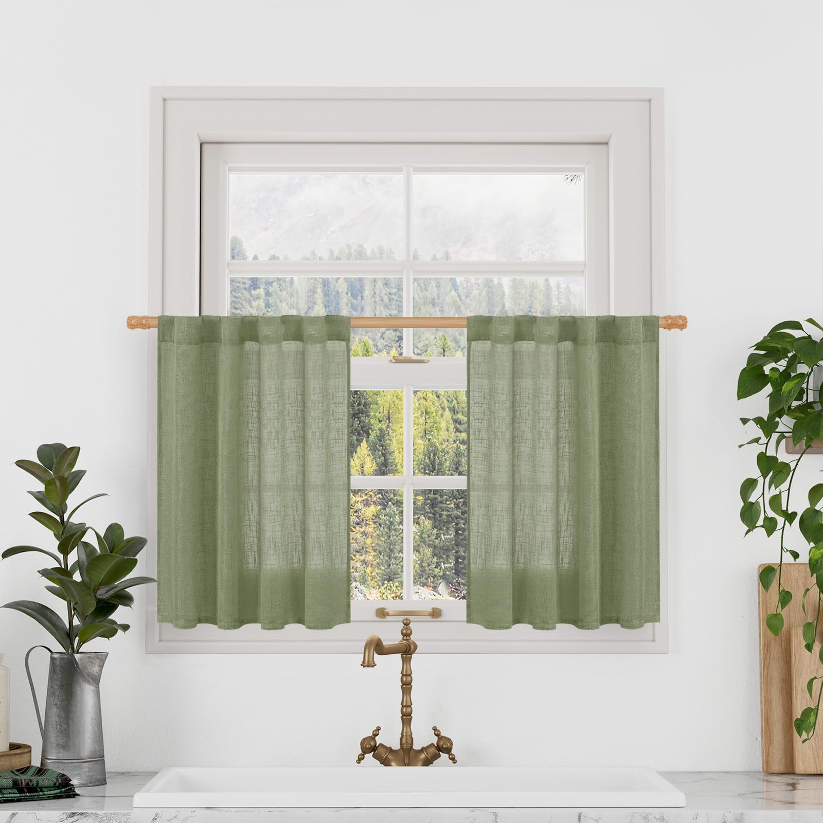 LAMIT Natural Ivory Semi Sheer Linen Curtains 84 inch Long, Cream White Light Filtering Living Room Panels Back Tab and Rod Pocket Neutral Drapes for Bedroom/Farmhouse, 2 Panels, 52 x 84 Inch