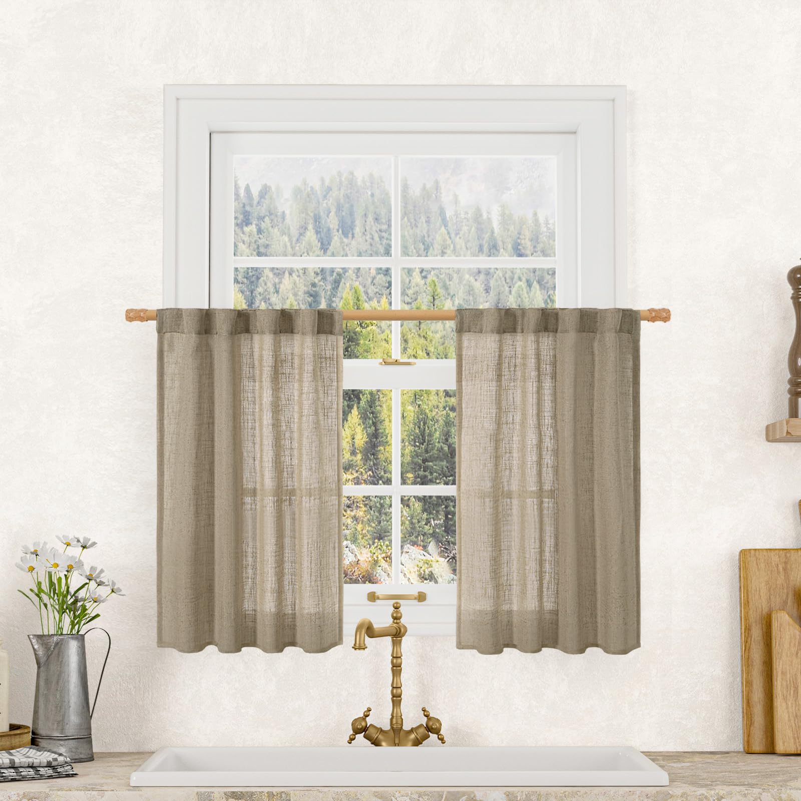 LAMIT Natural Ivory Semi Sheer Linen Curtains 84 inch Long, Cream White Light Filtering Living Room Panels Back Tab and Rod Pocket Neutral Drapes for Bedroom/Farmhouse, 2 Panels, 52 x 84 Inch
