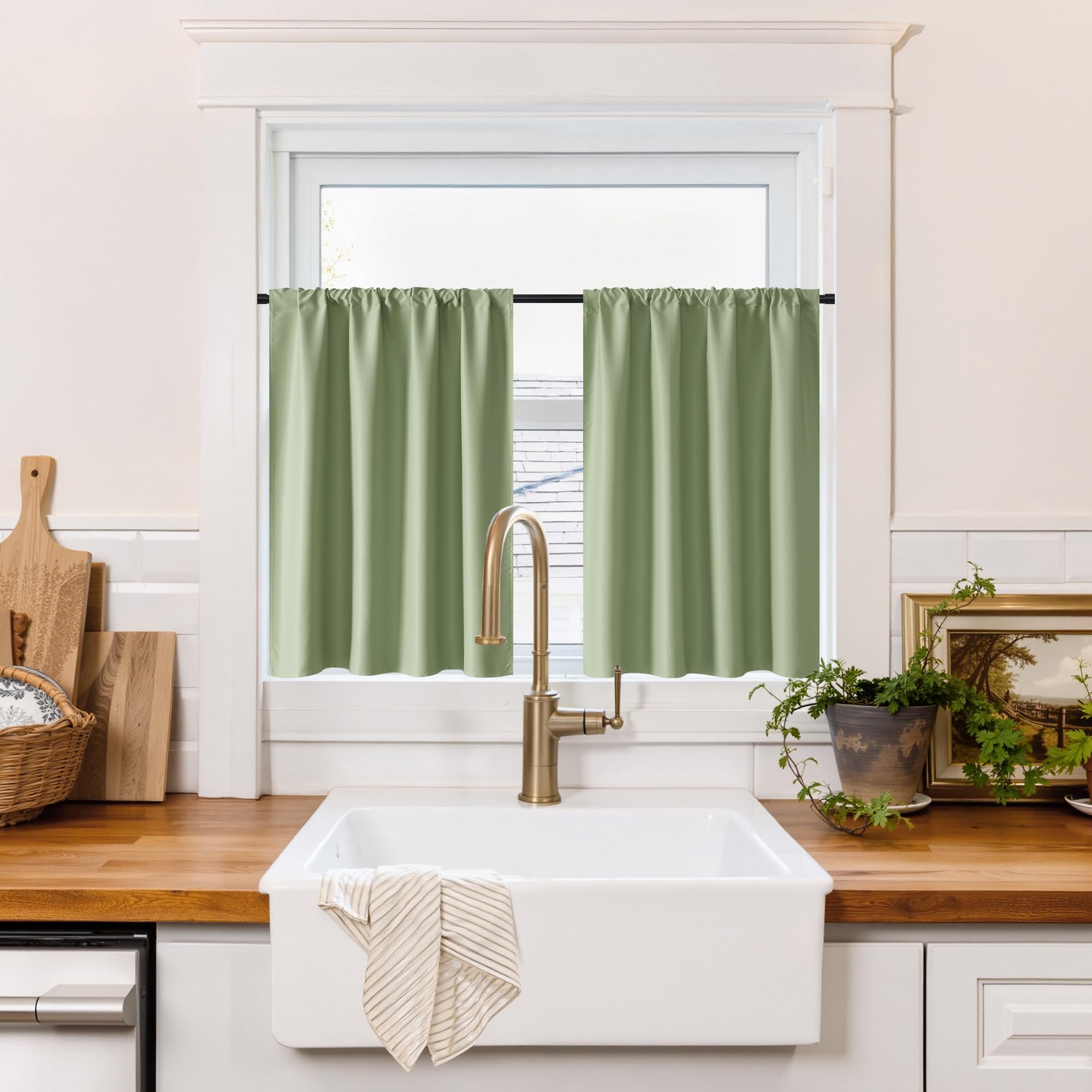 RYB HOME Short Grey Blackout Curtains for Small Bedroom Window, Insulating UV Blocking Drapes for Kitchen Cafe Basement Garage, Privacy Tiers for Bathroom Window, Width 42 by Length 36, Set of 2