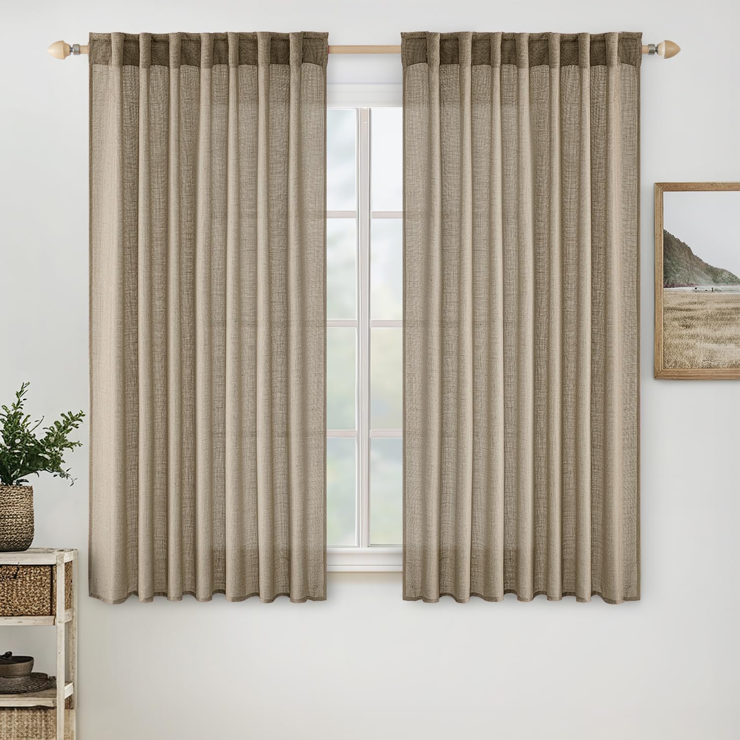 MIULEE Natural White Linen Curtains 84 Inch Long for Bedroom Living Room, Soft Thick Linen Textured Window Drapes Semi Sheer Light Filtering Rod Pocket Back Tab Neutral Farmhouse Cream Ivory 2 Panels