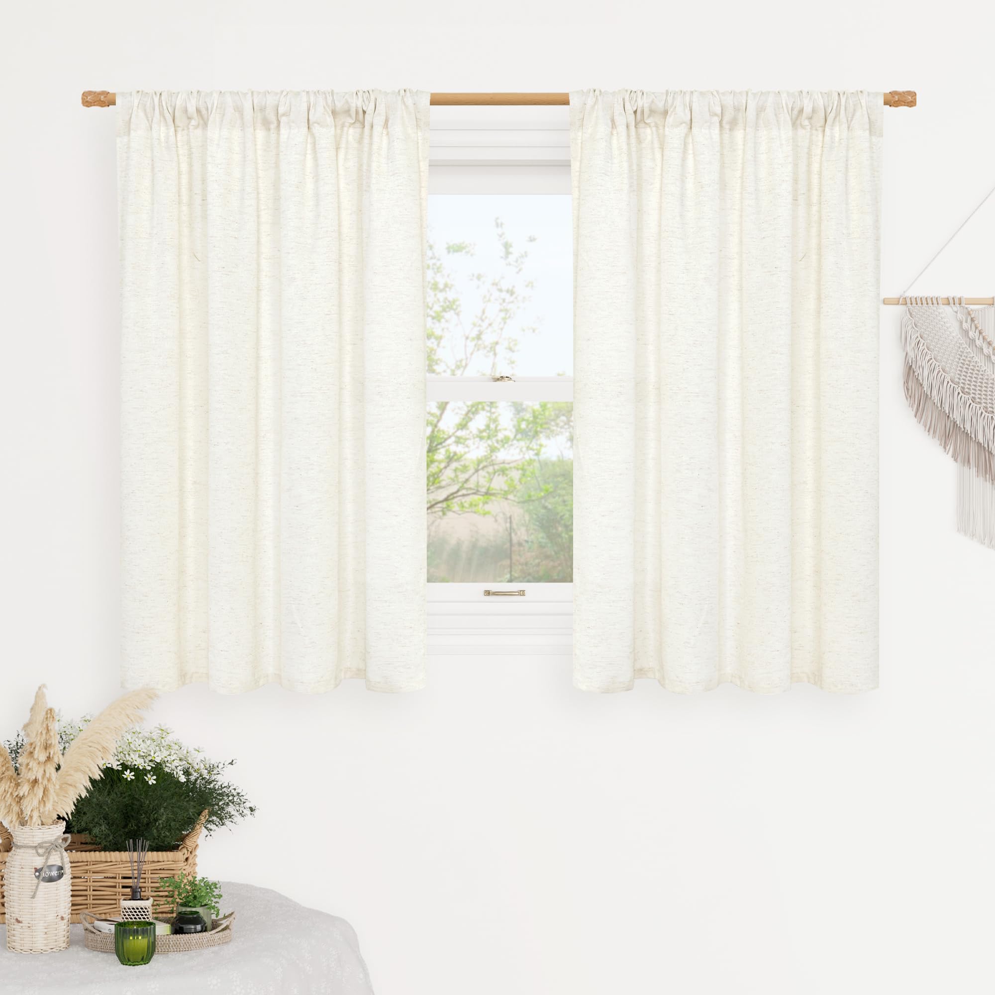 LAMIT Natural Ivory Semi Sheer Linen Curtains 84 inch Long, Cream White Light Filtering Living Room Panels Back Tab and Rod Pocket Neutral Drapes for Bedroom/Farmhouse, 2 Panels, 52 x 84 Inch