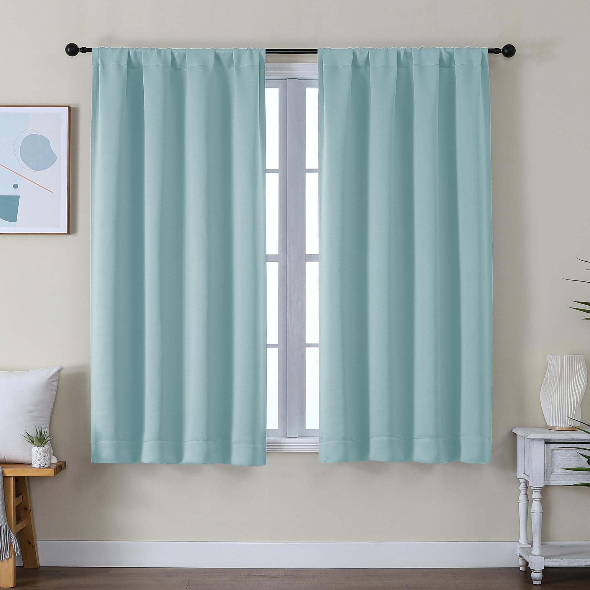 Simplebrand Ava Stone Blue Blackout Curtains for Bedroom 63 Inch Length 2 Panels, Solid Thermal Insulated Energy Saving Rod Pocket Window Treatment Curtains Blackout Drapes, W40 x L63 Inch, Stone Blue