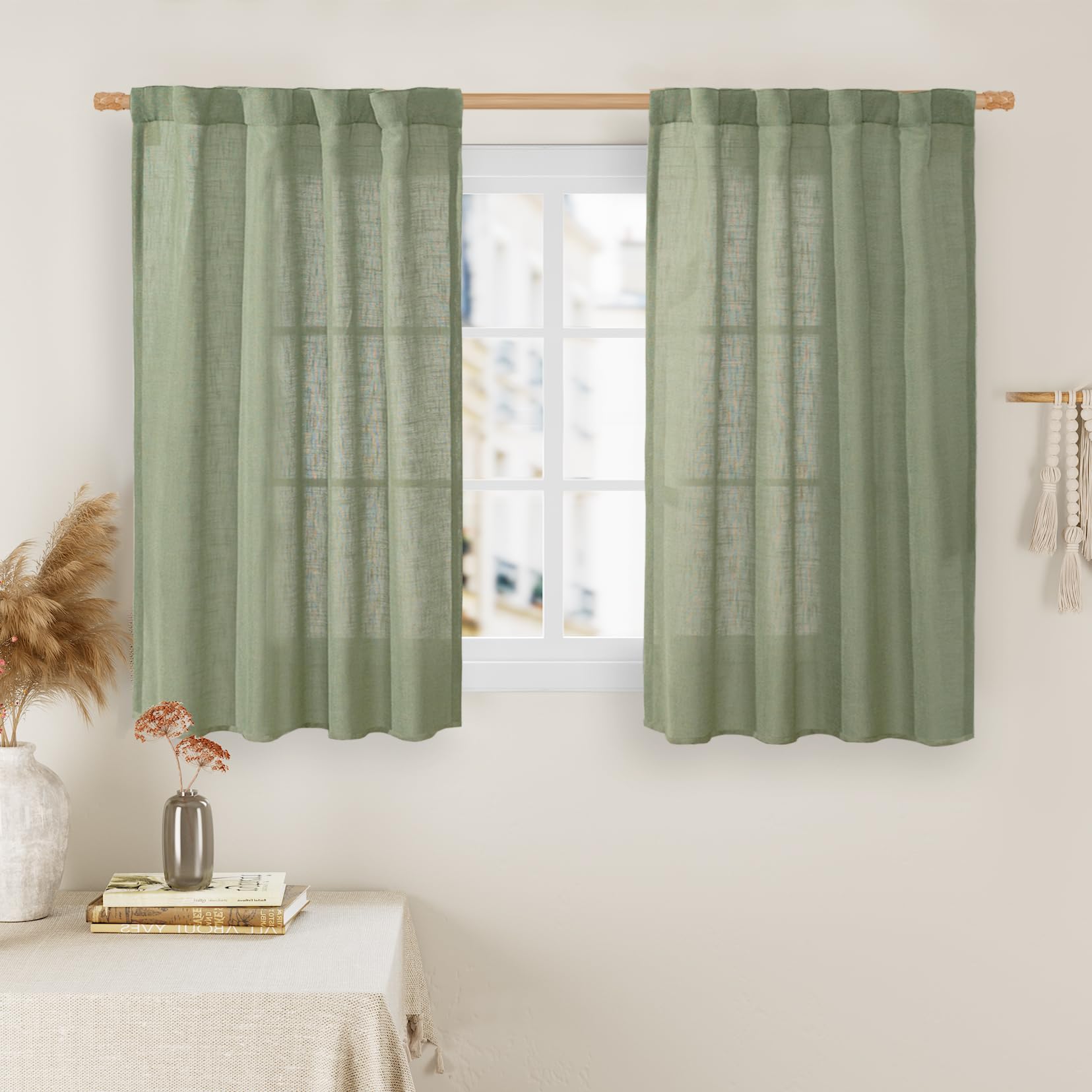 LAMIT Natural Ivory Semi Sheer Linen Curtains 84 inch Long, Cream White Light Filtering Living Room Panels Back Tab and Rod Pocket Neutral Drapes for Bedroom/Farmhouse, 2 Panels, 52 x 84 Inch