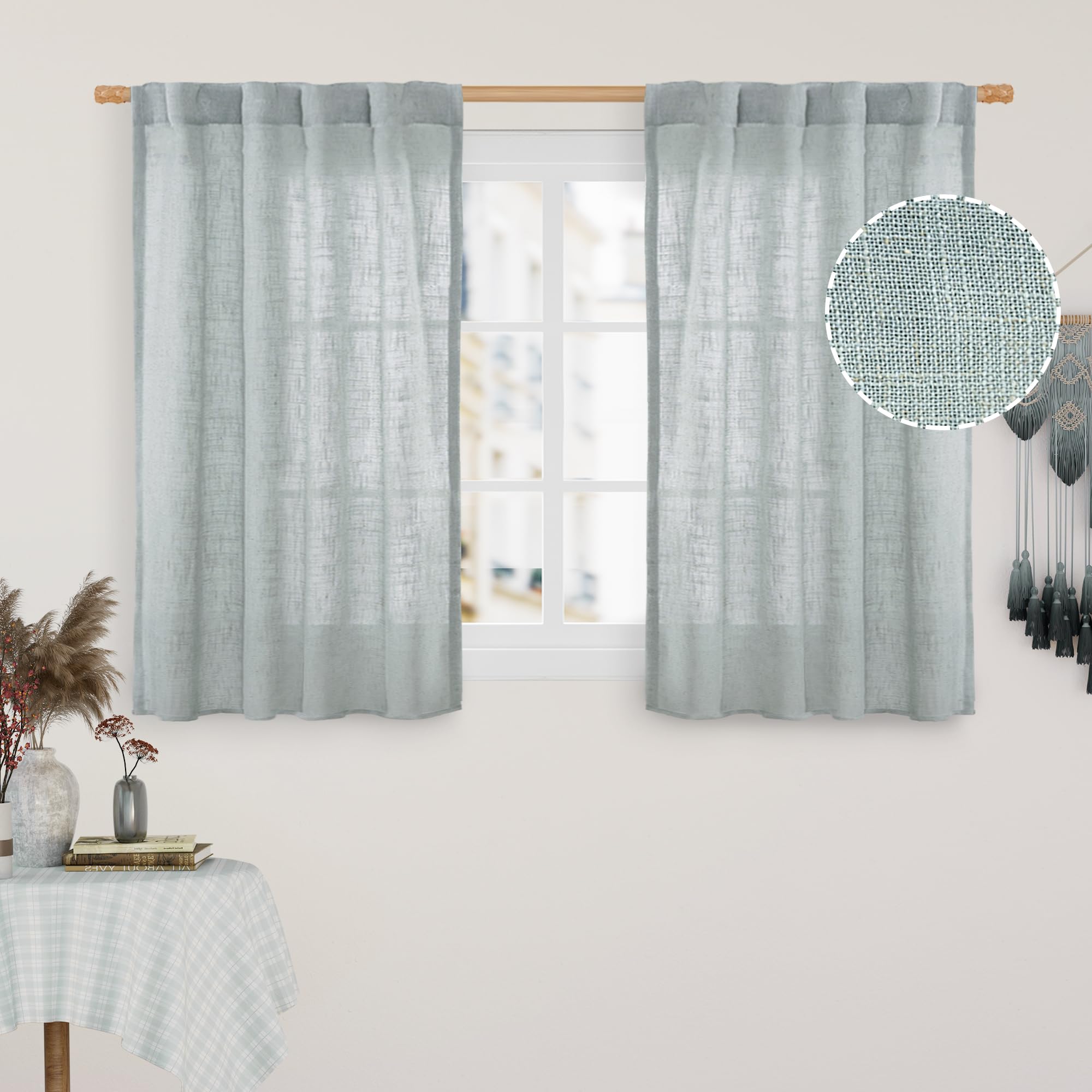 LAMIT Natural Ivory Semi Sheer Linen Curtains 84 inch Long, Cream White Light Filtering Living Room Panels Back Tab and Rod Pocket Neutral Drapes for Bedroom/Farmhouse, 2 Panels, 52 x 84 Inch