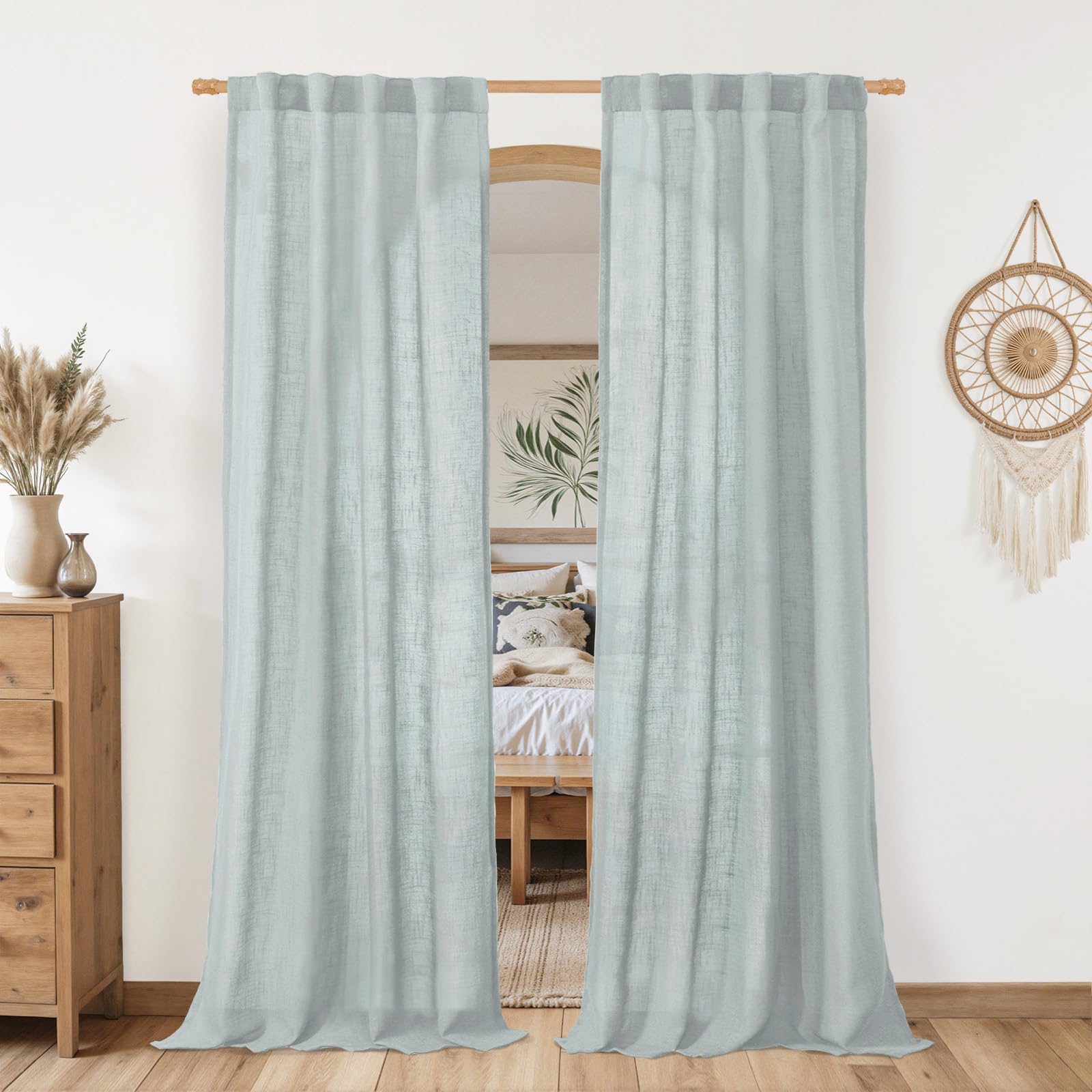 LAMIT Natural Ivory Semi Sheer Linen Curtains 84 inch Long, Cream White Light Filtering Living Room Panels Back Tab and Rod Pocket Neutral Drapes for Bedroom/Farmhouse, 2 Panels, 52 x 84 Inch