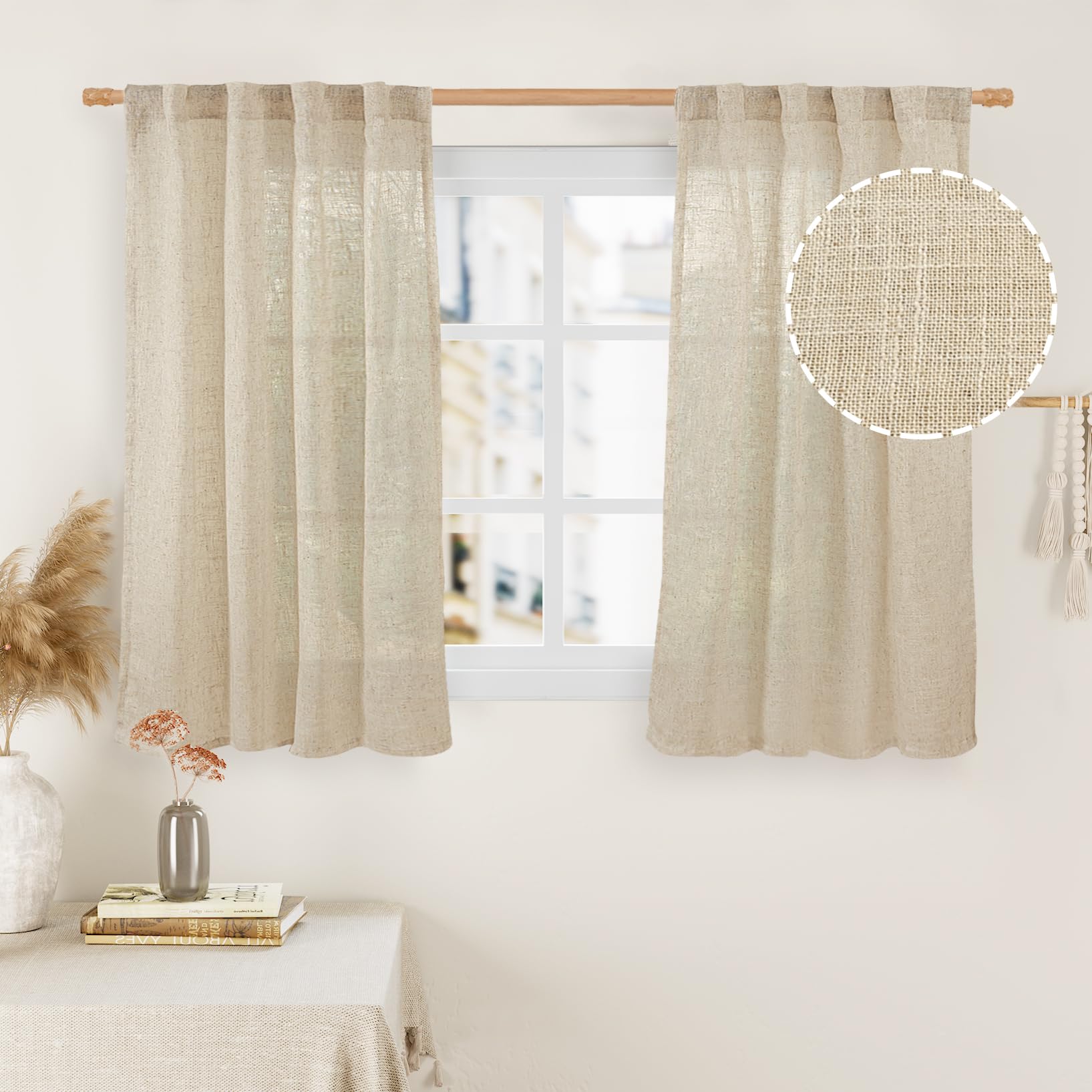 LAMIT Natural Ivory Semi Sheer Linen Curtains 84 inch Long, Cream White Light Filtering Living Room Panels Back Tab and Rod Pocket Neutral Drapes for Bedroom/Farmhouse, 2 Panels, 52 x 84 Inch