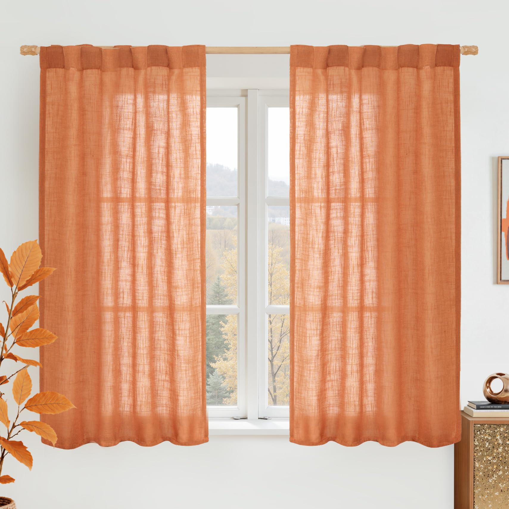 LAMIT Natural Ivory Semi Sheer Linen Curtains 84 inch Long, Cream White Light Filtering Living Room Panels Back Tab and Rod Pocket Neutral Drapes for Bedroom/Farmhouse, 2 Panels, 52 x 84 Inch