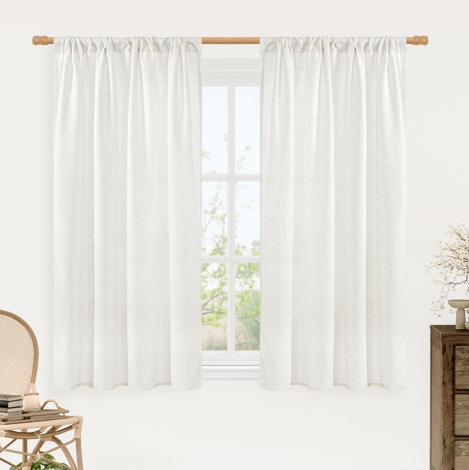 LAMIT Natural Ivory Semi Sheer Linen Curtains 84 inch Long, Cream White Light Filtering Living Room Panels Back Tab and Rod Pocket Neutral Drapes for Bedroom/Farmhouse, 2 Panels, 52 x 84 Inch