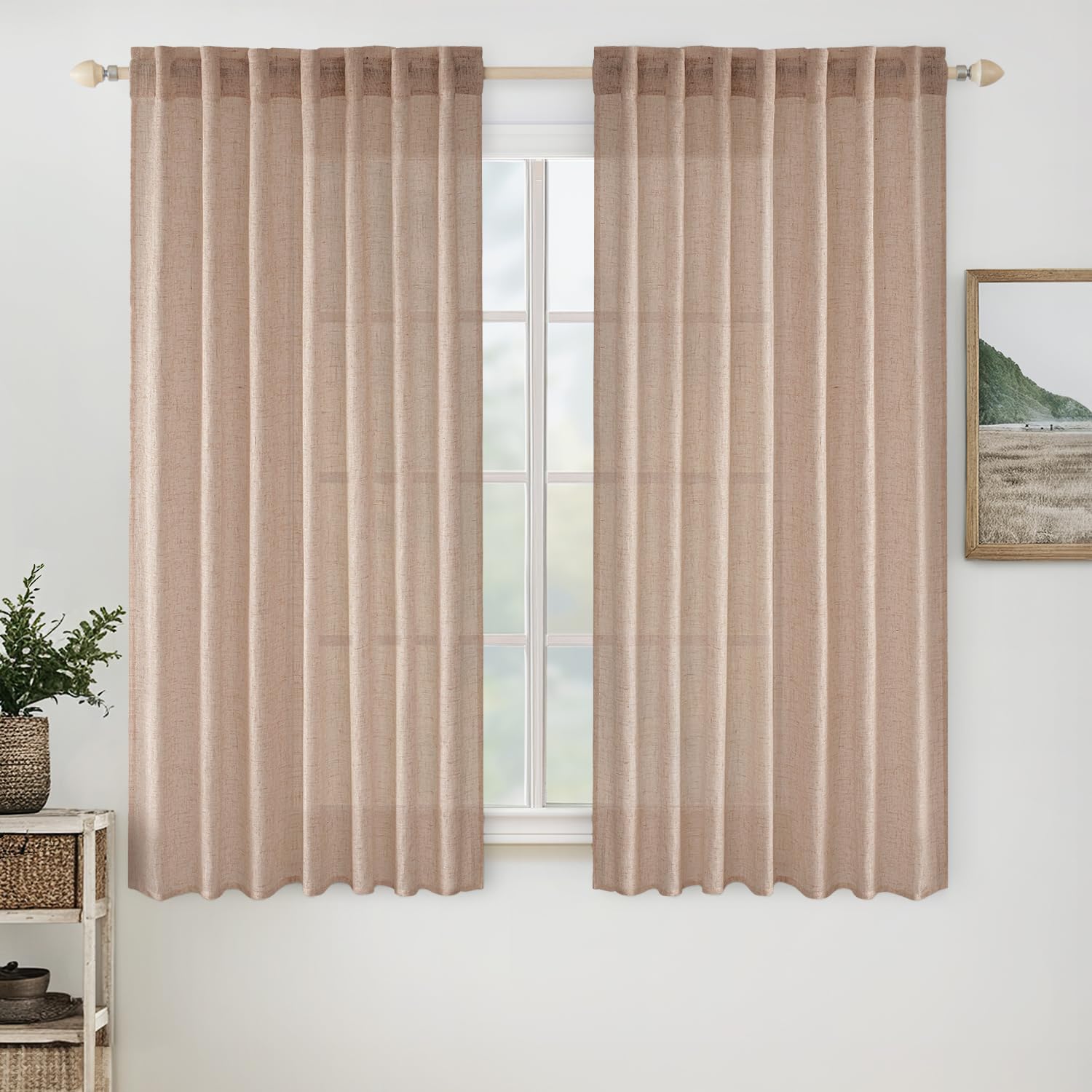 MIULEE Natural White Linen Curtains 84 Inch Long for Bedroom Living Room, Soft Thick Linen Textured Window Drapes Semi Sheer Light Filtering Rod Pocket Back Tab Neutral Farmhouse Cream Ivory 2 Panels