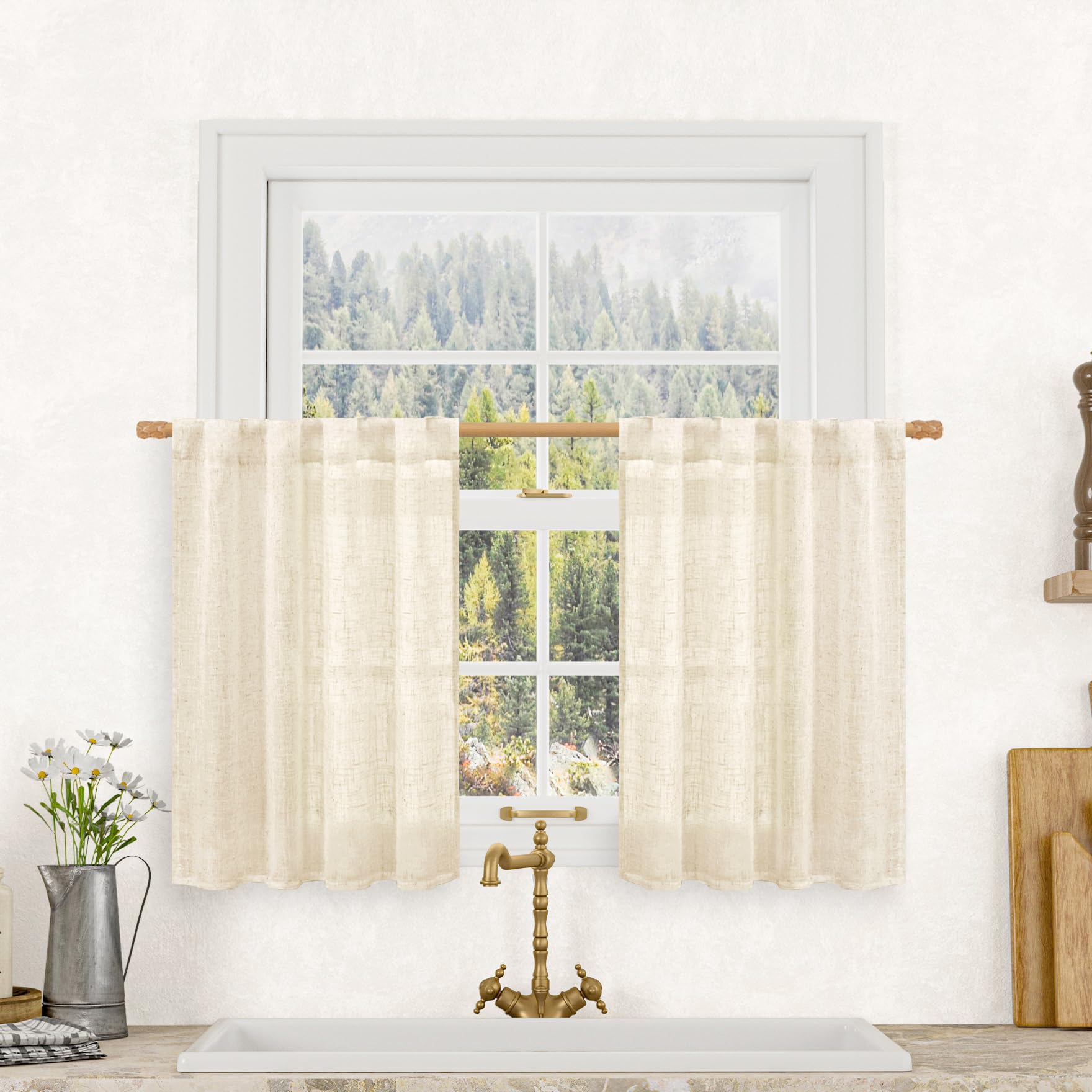 LAMIT Natural Ivory Semi Sheer Linen Curtains 84 inch Long, Cream White Light Filtering Living Room Panels Back Tab and Rod Pocket Neutral Drapes for Bedroom/Farmhouse, 2 Panels, 52 x 84 Inch