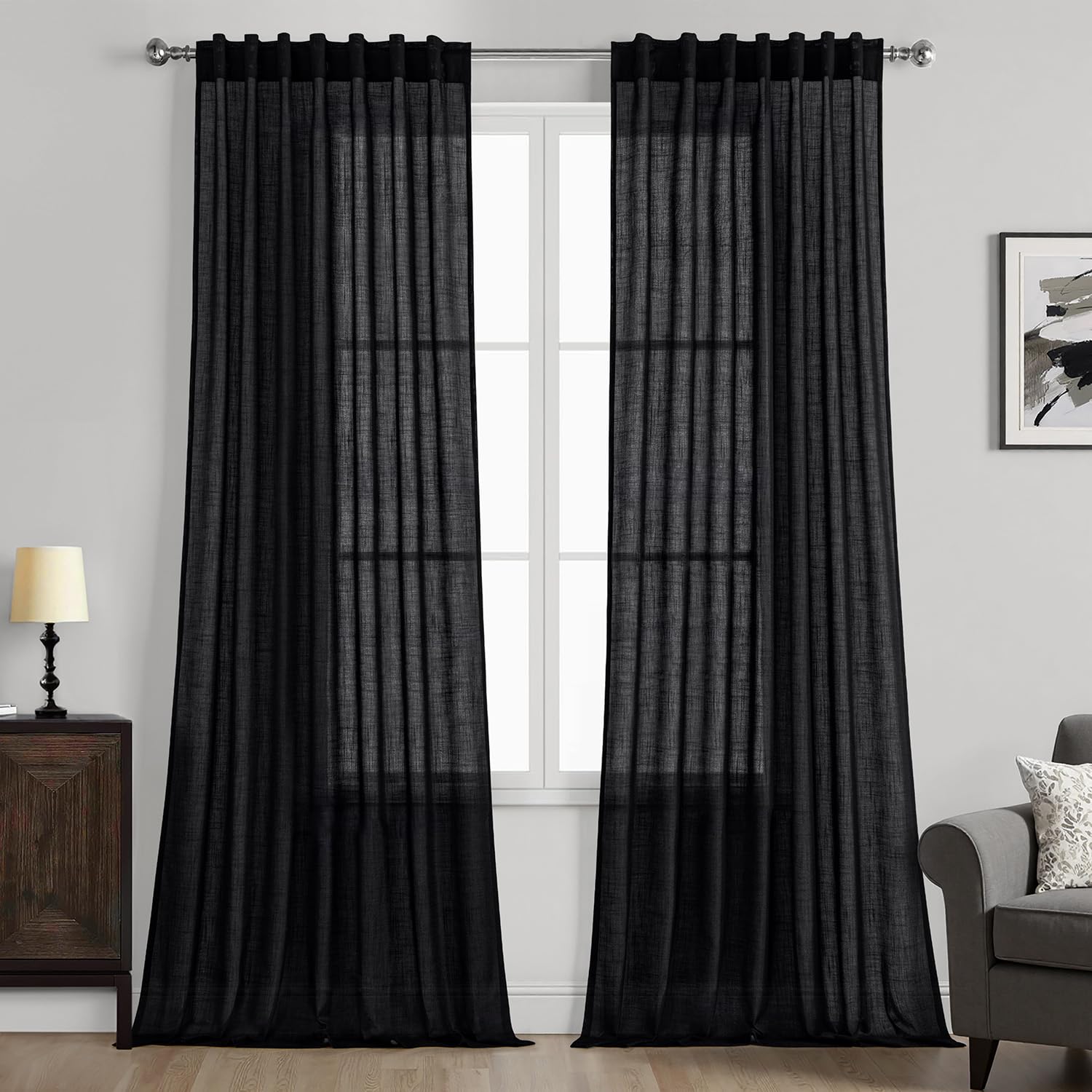 MIULEE Natural White Linen Curtains 84 Inch Long for Bedroom Living Room, Soft Thick Linen Textured Window Drapes Semi Sheer Light Filtering Rod Pocket Back Tab Neutral Farmhouse Cream Ivory 2 Panels