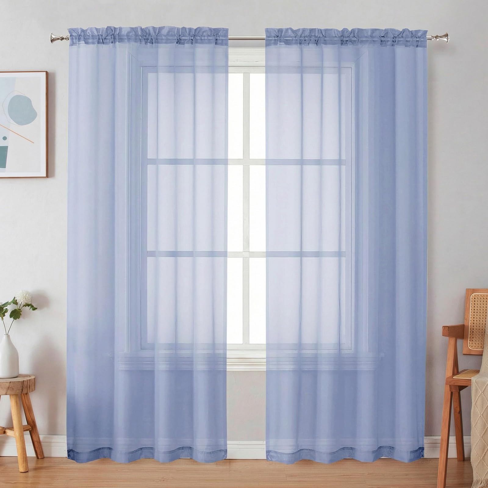 Simplebrand Black Sheer Curtains 84 Inches Long, Light Filtering Rod Pocket Solid Color Window Sheer Curtain Panels, Elegant Curtains & Drapes for Living Room, Bedroom 2 Panels (Black, 42" W x 84" L)