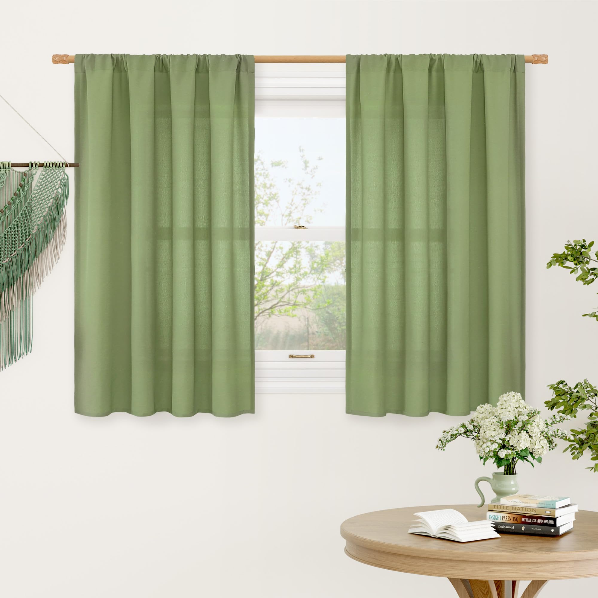 LAMIT Natural Ivory Semi Sheer Linen Curtains 84 inch Long, Cream White Light Filtering Living Room Panels Back Tab and Rod Pocket Neutral Drapes for Bedroom/Farmhouse, 2 Panels, 52 x 84 Inch