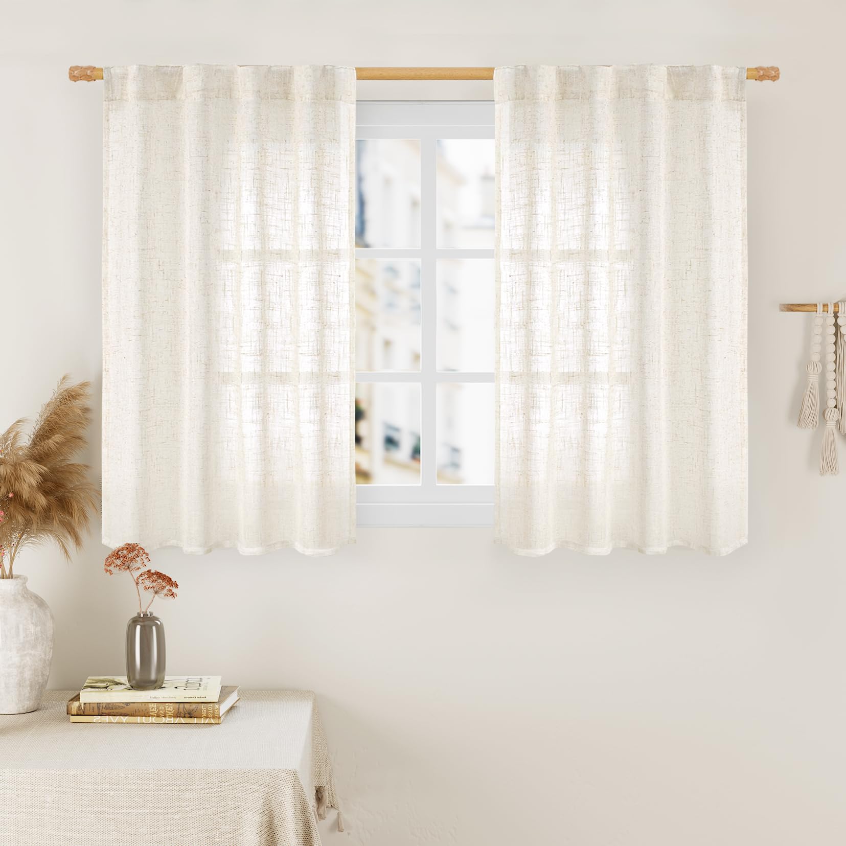 LAMIT Natural Ivory Semi Sheer Linen Curtains 84 inch Long, Cream White Light Filtering Living Room Panels Back Tab and Rod Pocket Neutral Drapes for Bedroom/Farmhouse, 2 Panels, 52 x 84 Inch