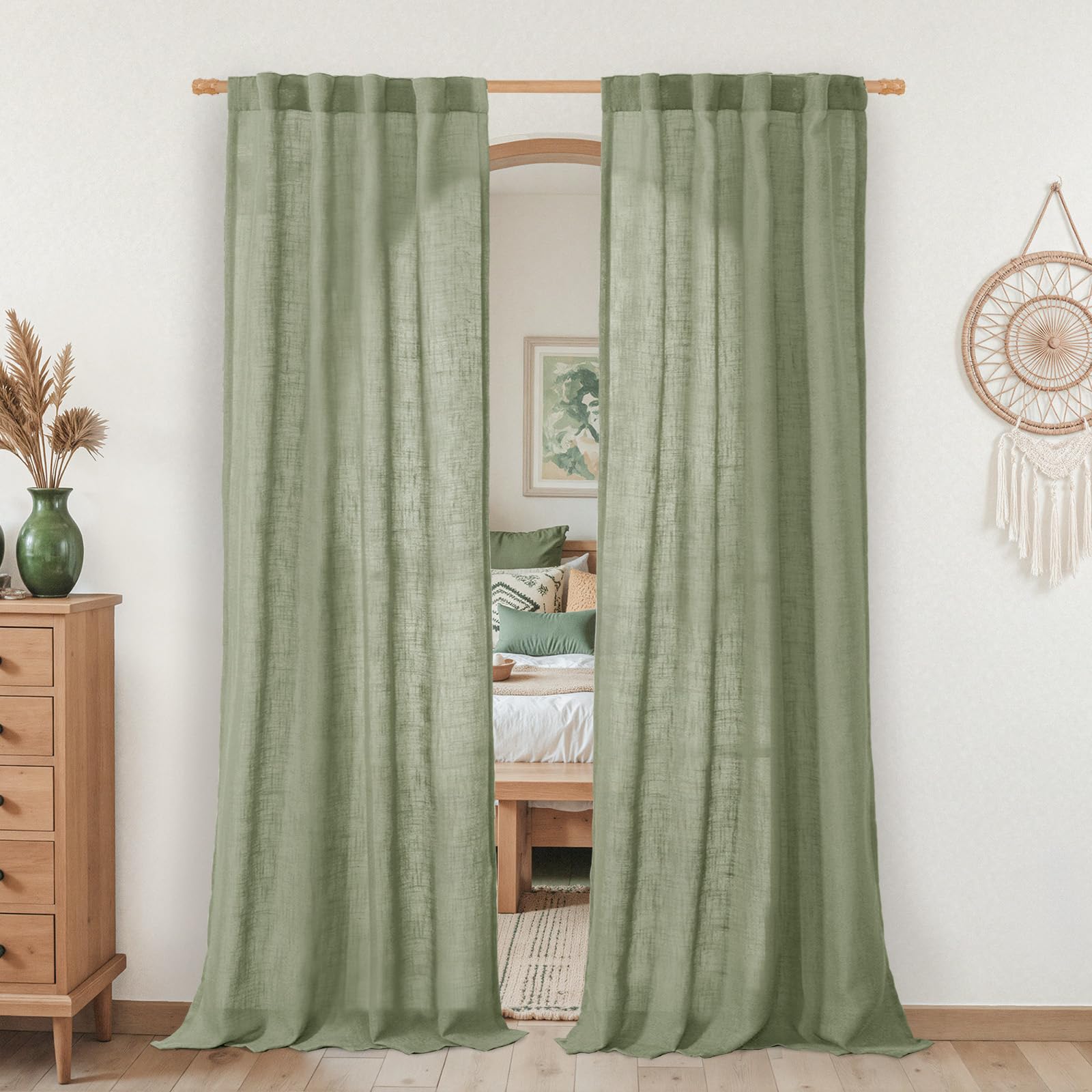 LAMIT Natural Ivory Semi Sheer Linen Curtains 84 inch Long, Cream White Light Filtering Living Room Panels Back Tab and Rod Pocket Neutral Drapes for Bedroom/Farmhouse, 2 Panels, 52 x 84 Inch