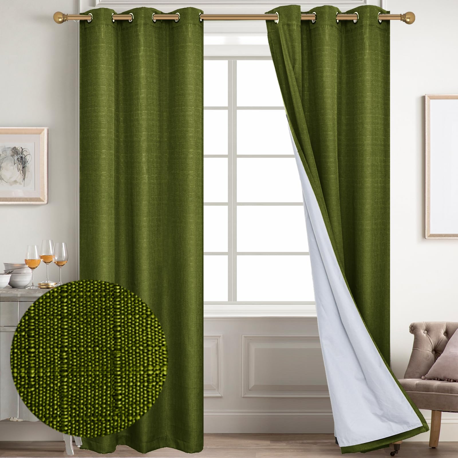 Diraysid 100% Blackout White Curtains Linen Curtains for Bedroom Grommet Thermal Insulated Room Darkening Drapes (2 Panels, W52 x L84 Inch)