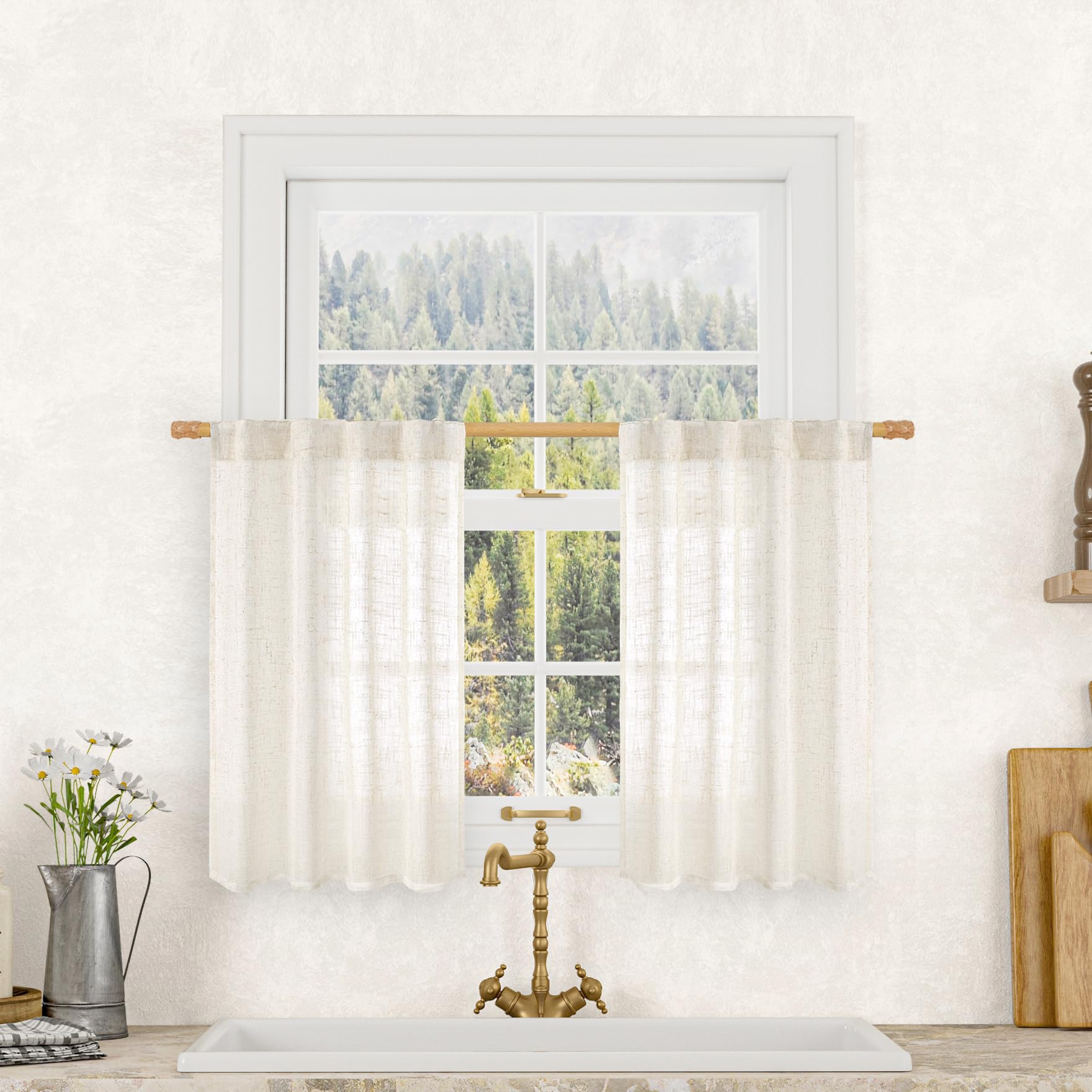 LAMIT Natural Ivory Semi Sheer Linen Curtains 84 inch Long, Cream White Light Filtering Living Room Panels Back Tab and Rod Pocket Neutral Drapes for Bedroom/Farmhouse, 2 Panels, 52 x 84 Inch