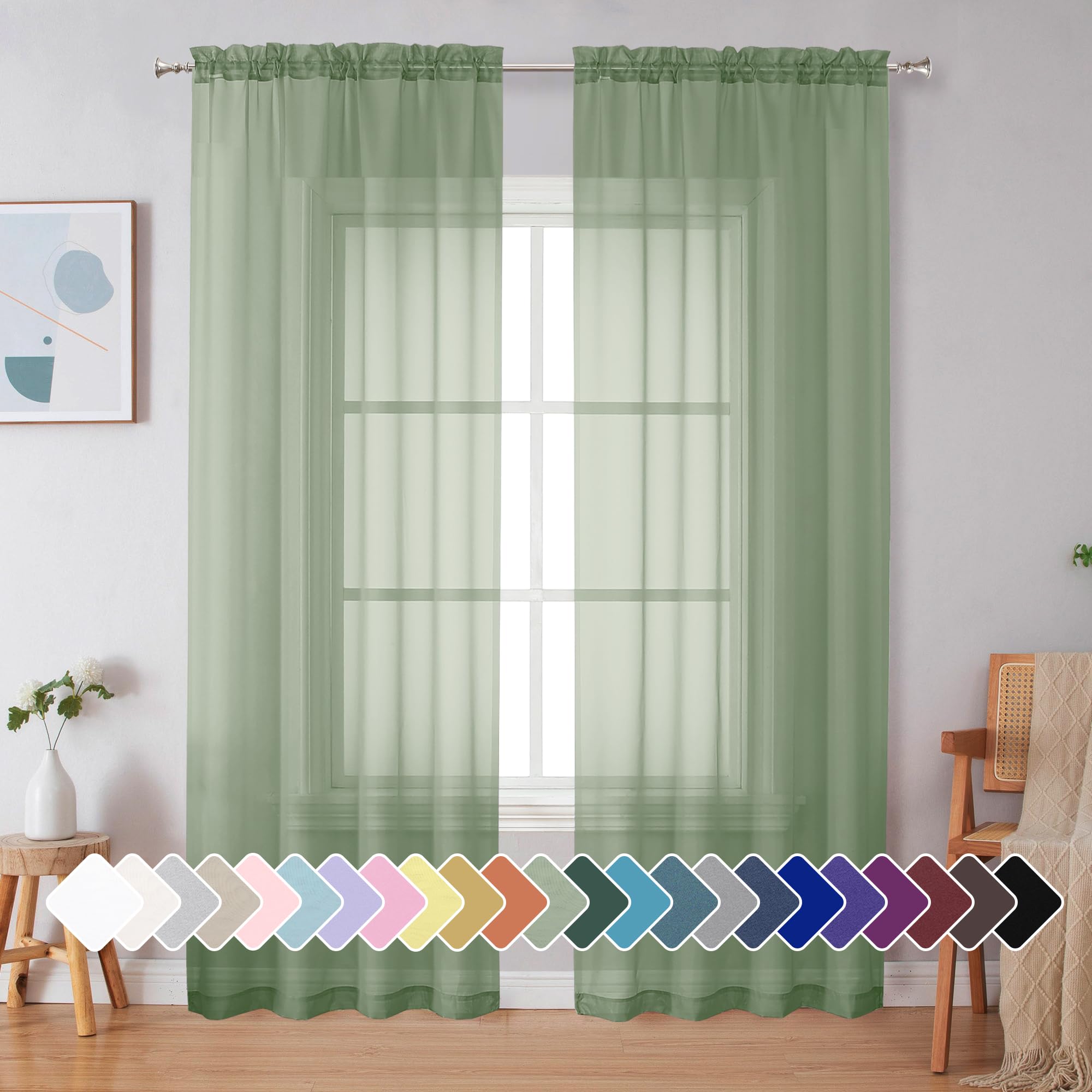 Simplebrand Black Sheer Curtains 84 Inches Long, Light Filtering Rod Pocket Solid Color Window Sheer Curtain Panels, Elegant Curtains & Drapes for Living Room, Bedroom 2 Panels (Black, 42" W x 84" L)