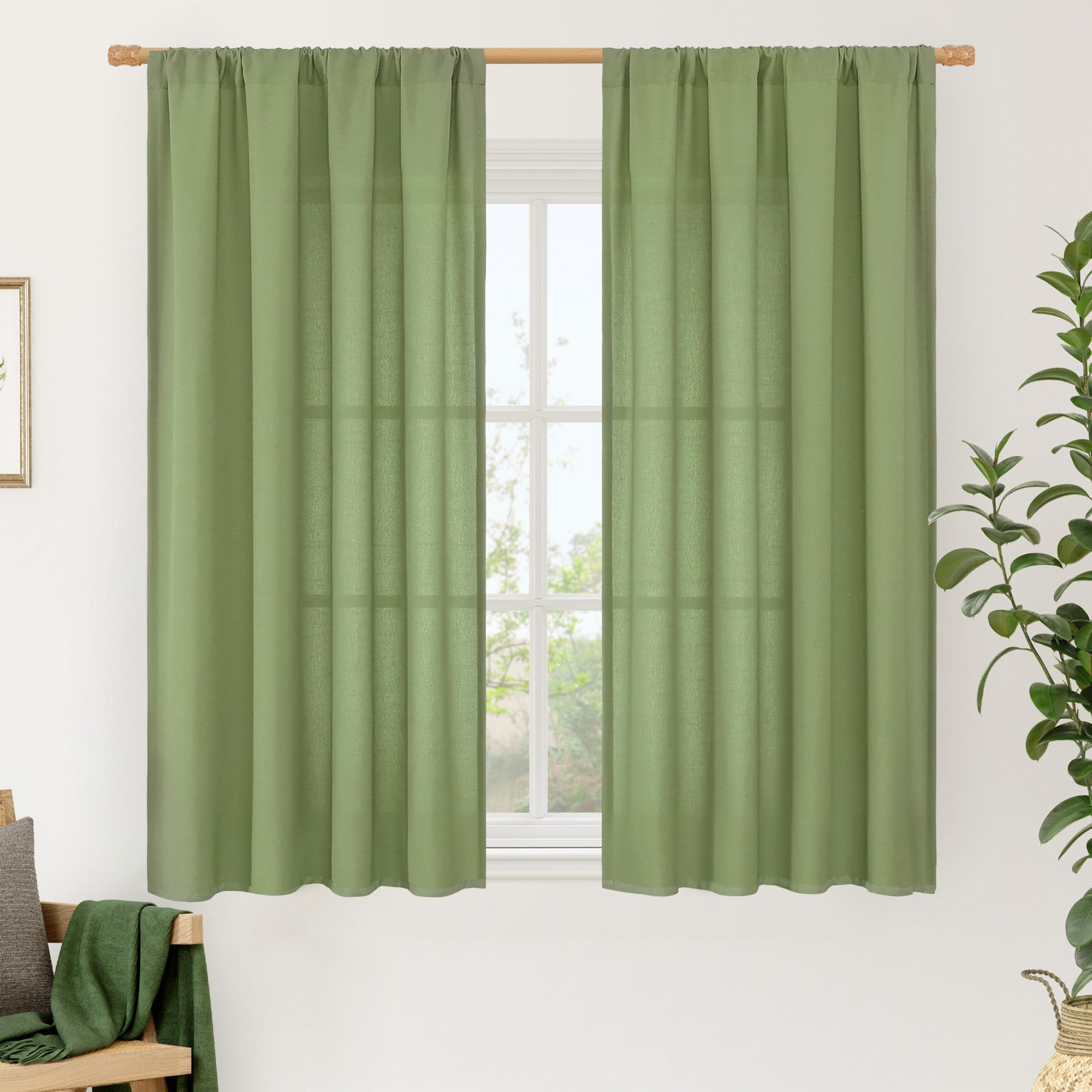 LAMIT Natural Ivory Semi Sheer Linen Curtains 84 inch Long, Cream White Light Filtering Living Room Panels Back Tab and Rod Pocket Neutral Drapes for Bedroom/Farmhouse, 2 Panels, 52 x 84 Inch