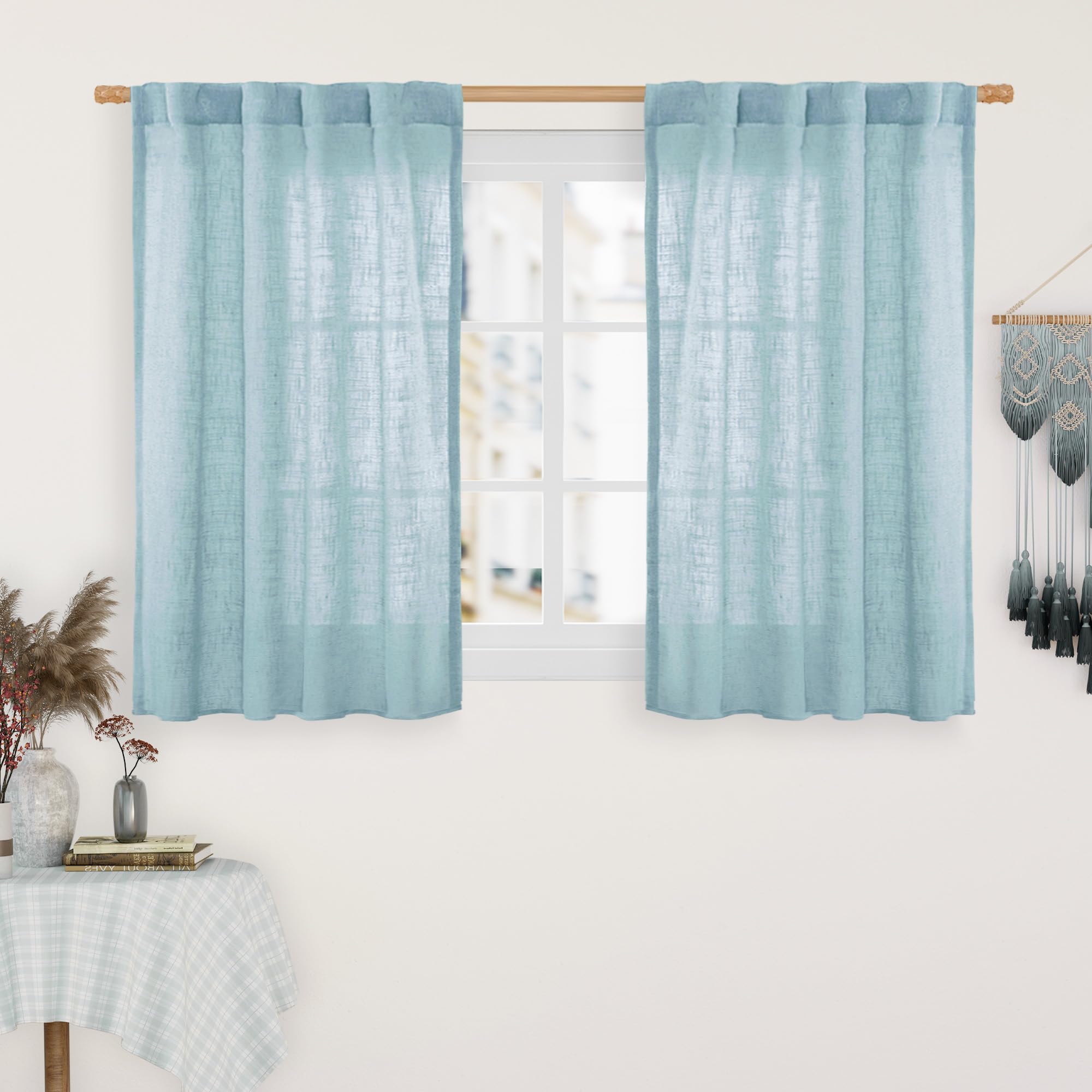 LAMIT Natural Ivory Semi Sheer Linen Curtains 84 inch Long, Cream White Light Filtering Living Room Panels Back Tab and Rod Pocket Neutral Drapes for Bedroom/Farmhouse, 2 Panels, 52 x 84 Inch