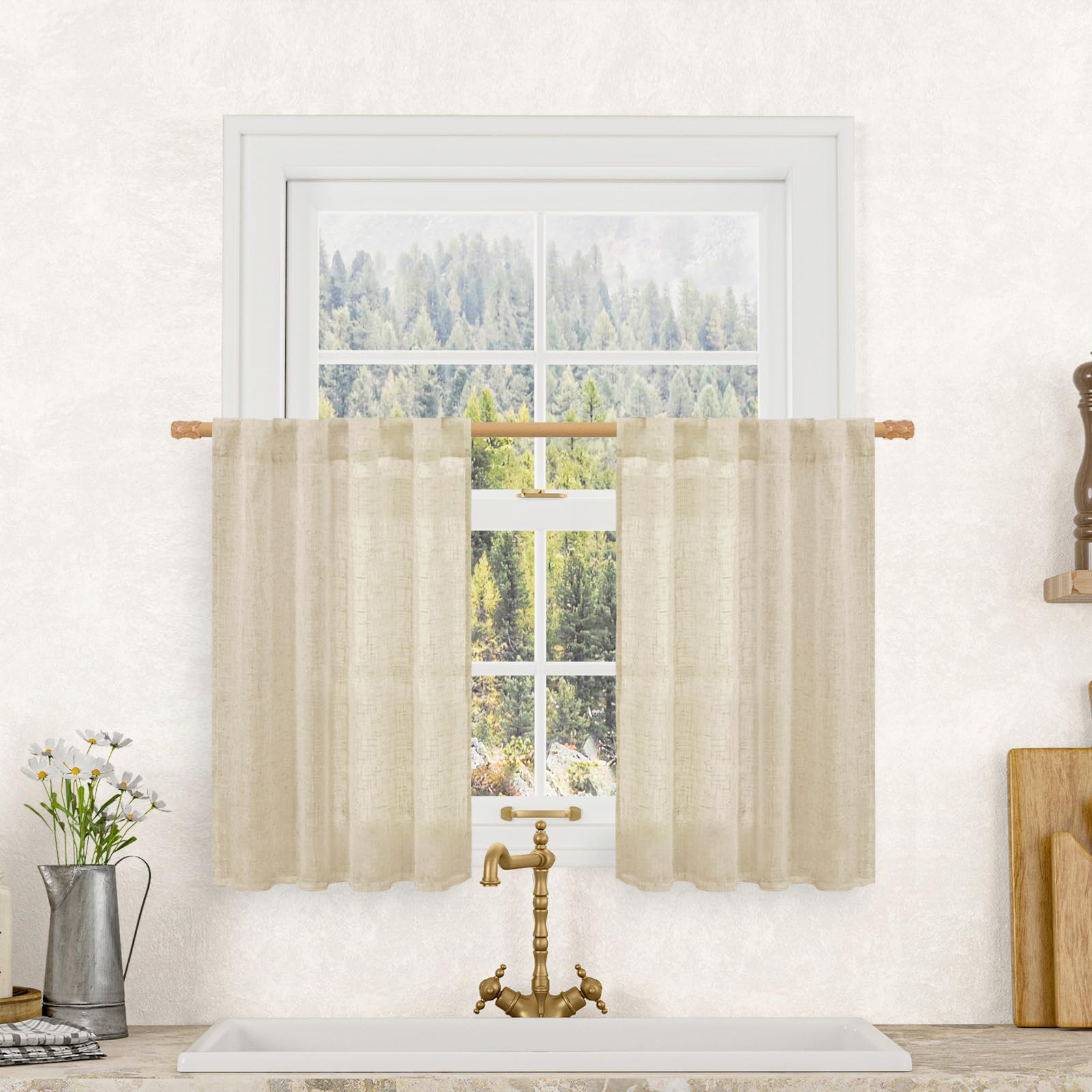 LAMIT Natural Ivory Semi Sheer Linen Curtains 84 inch Long, Cream White Light Filtering Living Room Panels Back Tab and Rod Pocket Neutral Drapes for Bedroom/Farmhouse, 2 Panels, 52 x 84 Inch
