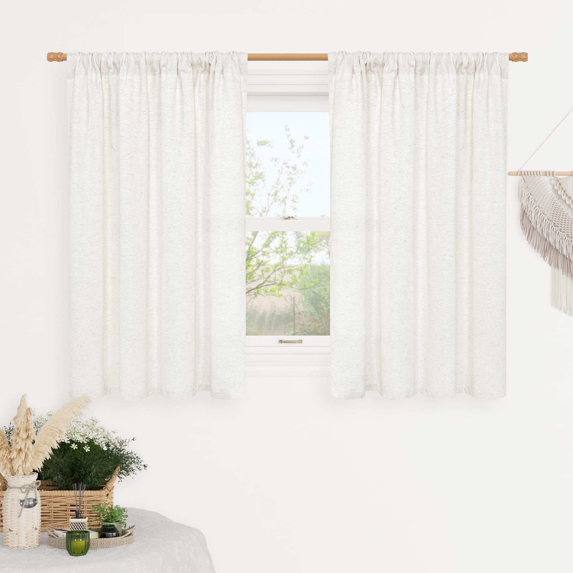 LAMIT Natural Ivory Semi Sheer Linen Curtains 84 inch Long, Cream White Light Filtering Living Room Panels Back Tab and Rod Pocket Neutral Drapes for Bedroom/Farmhouse, 2 Panels, 52 x 84 Inch