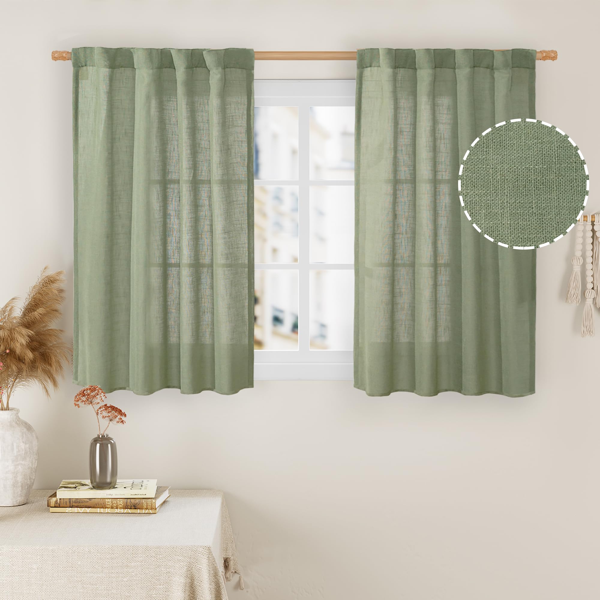 LAMIT Natural Ivory Semi Sheer Linen Curtains 84 inch Long, Cream White Light Filtering Living Room Panels Back Tab and Rod Pocket Neutral Drapes for Bedroom/Farmhouse, 2 Panels, 52 x 84 Inch