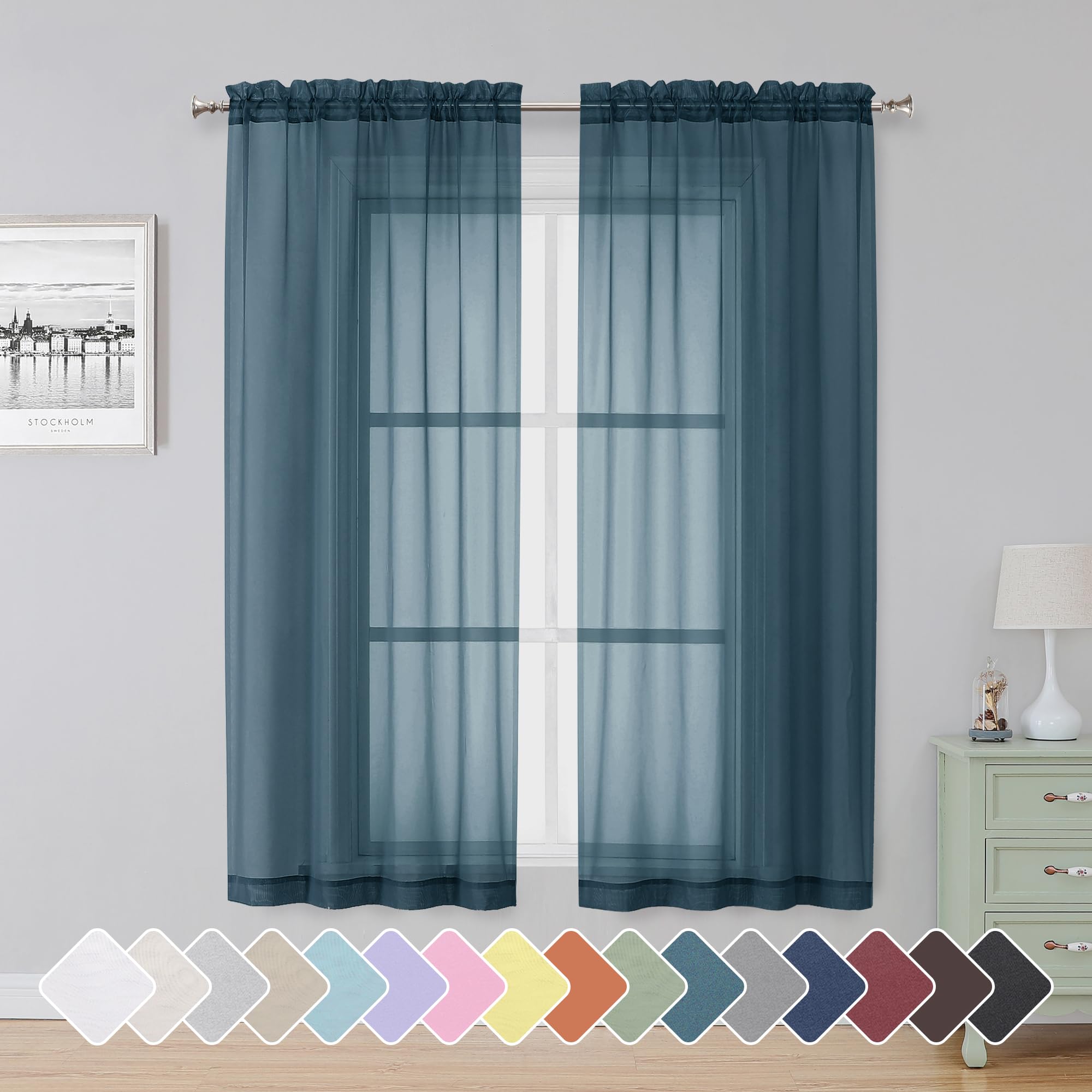 Simplebrand Black Sheer Curtains 84 Inches Long, Light Filtering Rod Pocket Solid Color Window Sheer Curtain Panels, Elegant Curtains & Drapes for Living Room, Bedroom 2 Panels (Black, 42" W x 84" L)