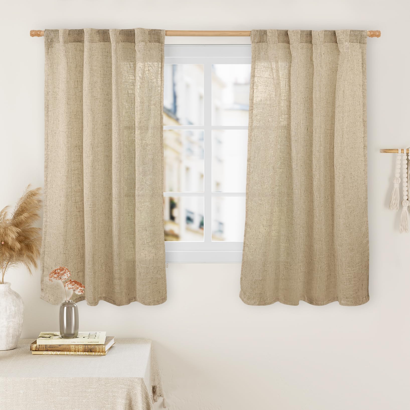 LAMIT Natural Ivory Semi Sheer Linen Curtains 84 inch Long, Cream White Light Filtering Living Room Panels Back Tab and Rod Pocket Neutral Drapes for Bedroom/Farmhouse, 2 Panels, 52 x 84 Inch